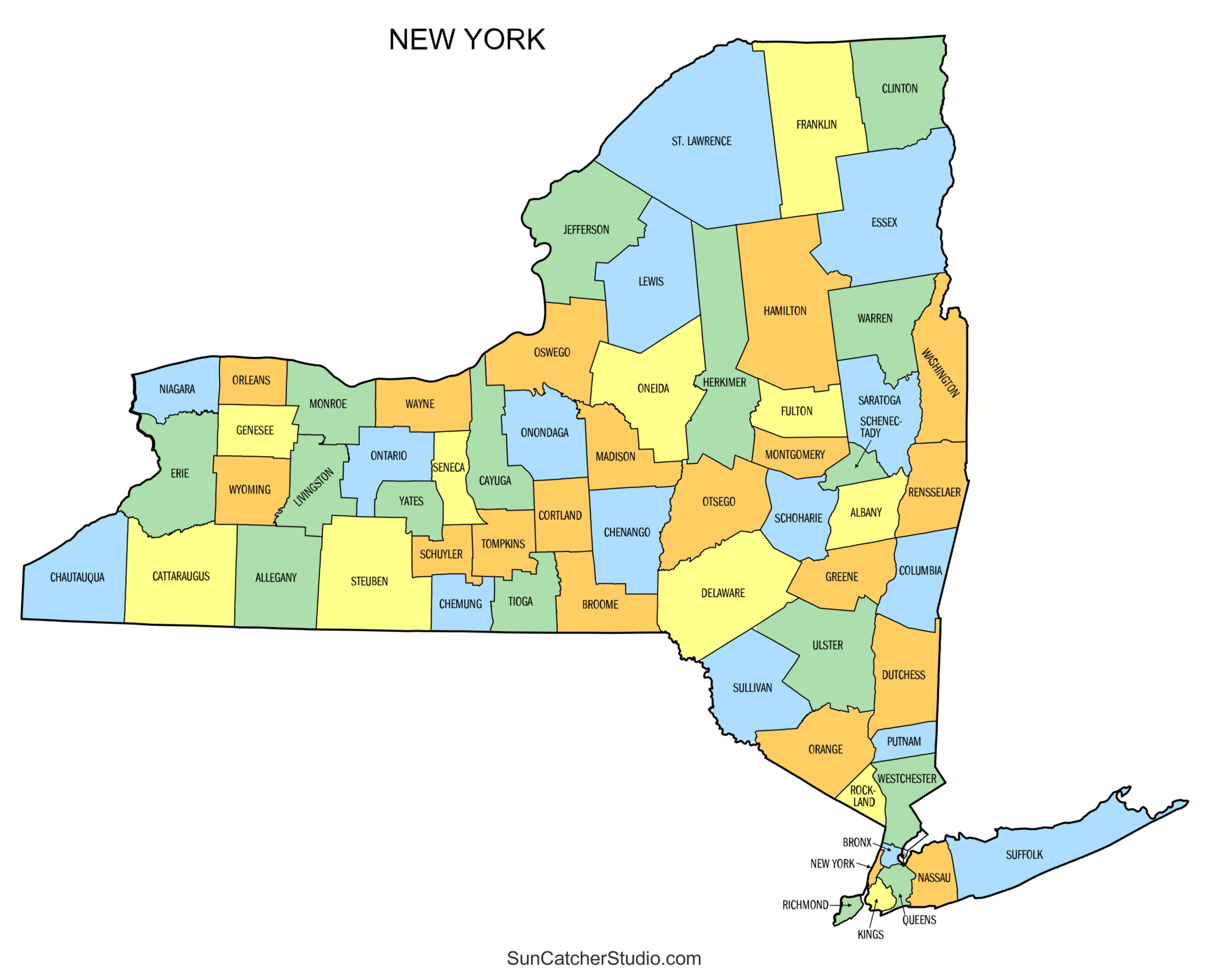 New York County Map Printable State Map With County Lines Free Printables Monograms Design Tools Patterns DIY Projects