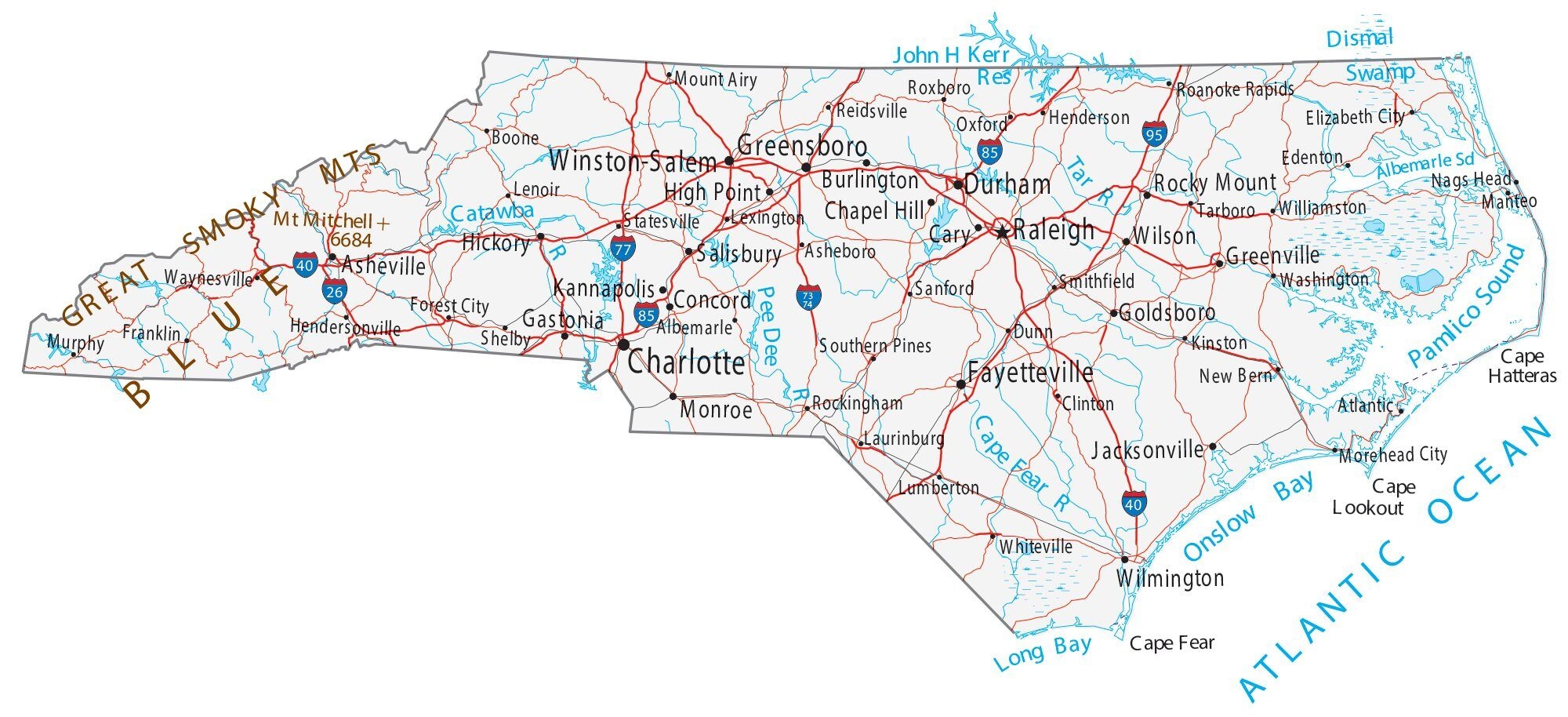 Printable Map North Carolina