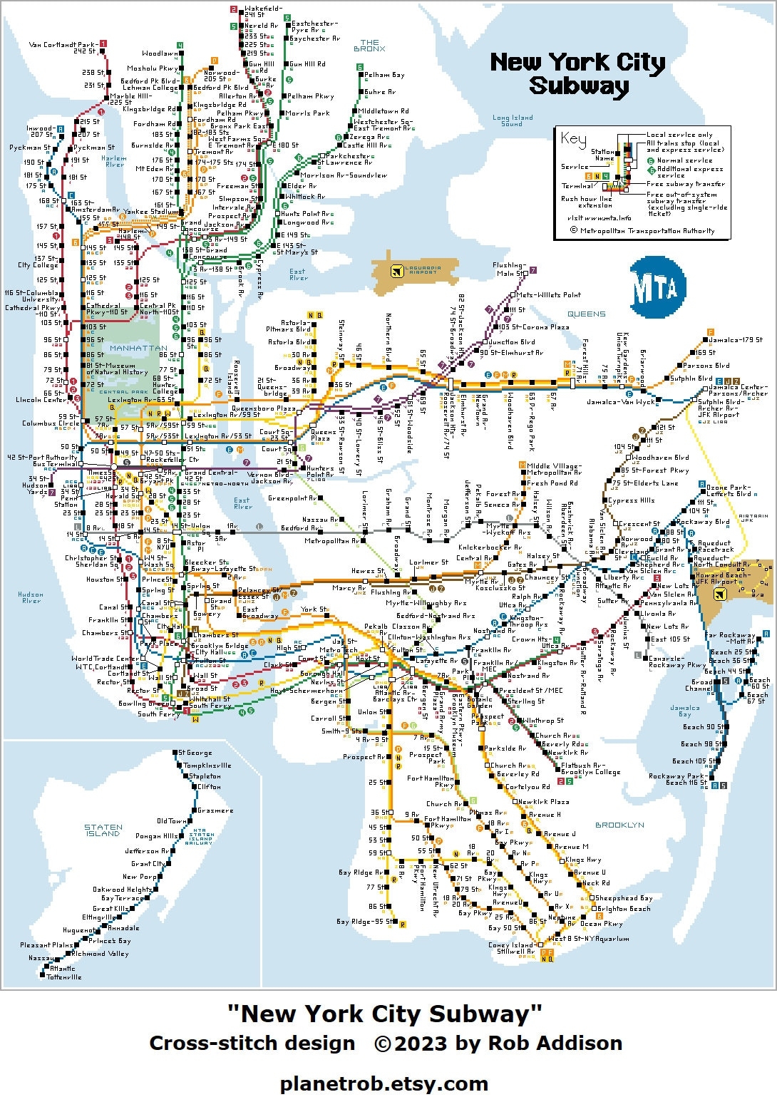 NYC Subway Map Cross stitch Pattern PDF Download Pattern Keeper Compatible New York USA Manhattan Brooklyn Bronx Queens Staten Island Etsy