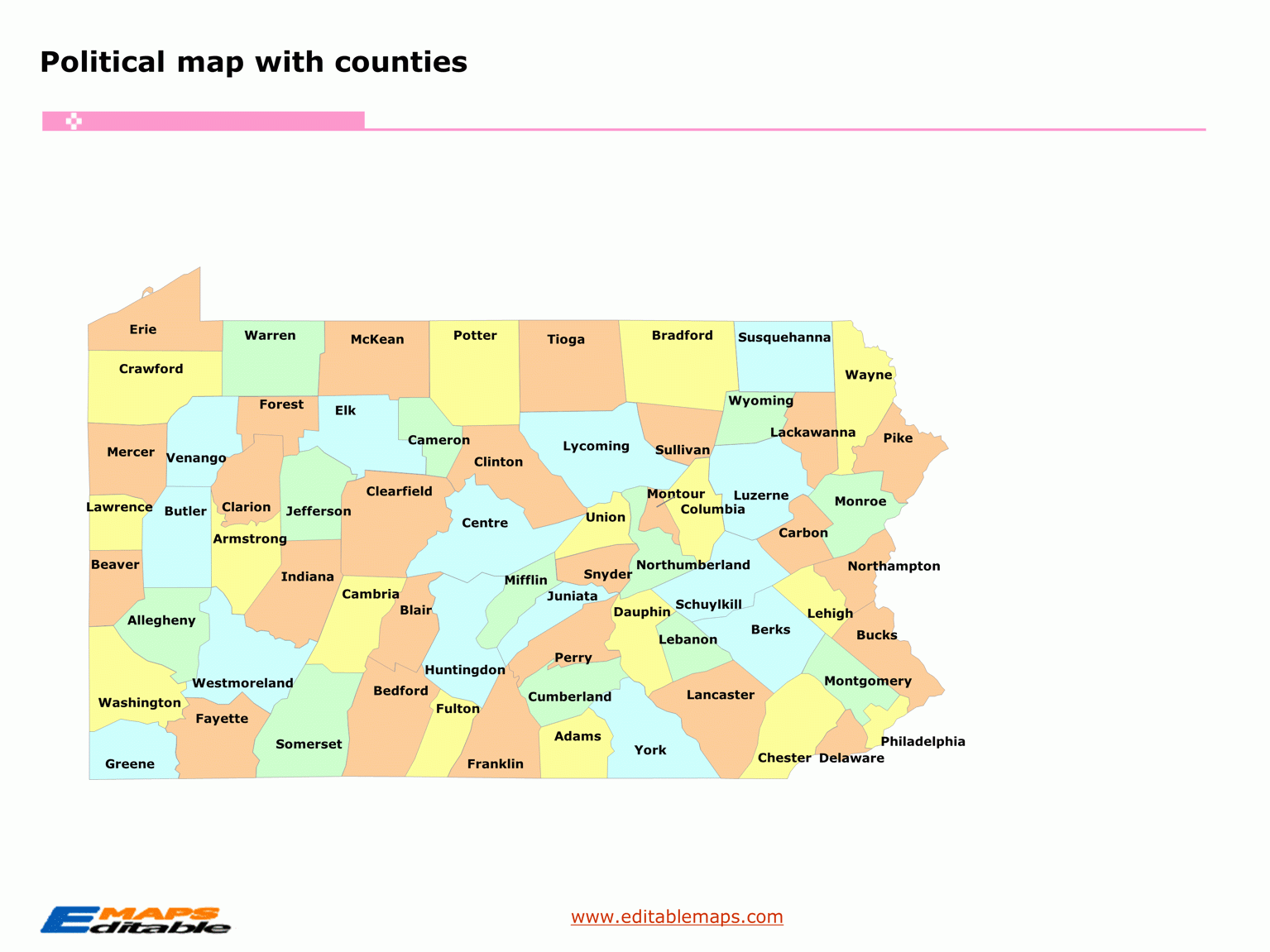 Pennsylvania County Map Editable PowerPoint Maps