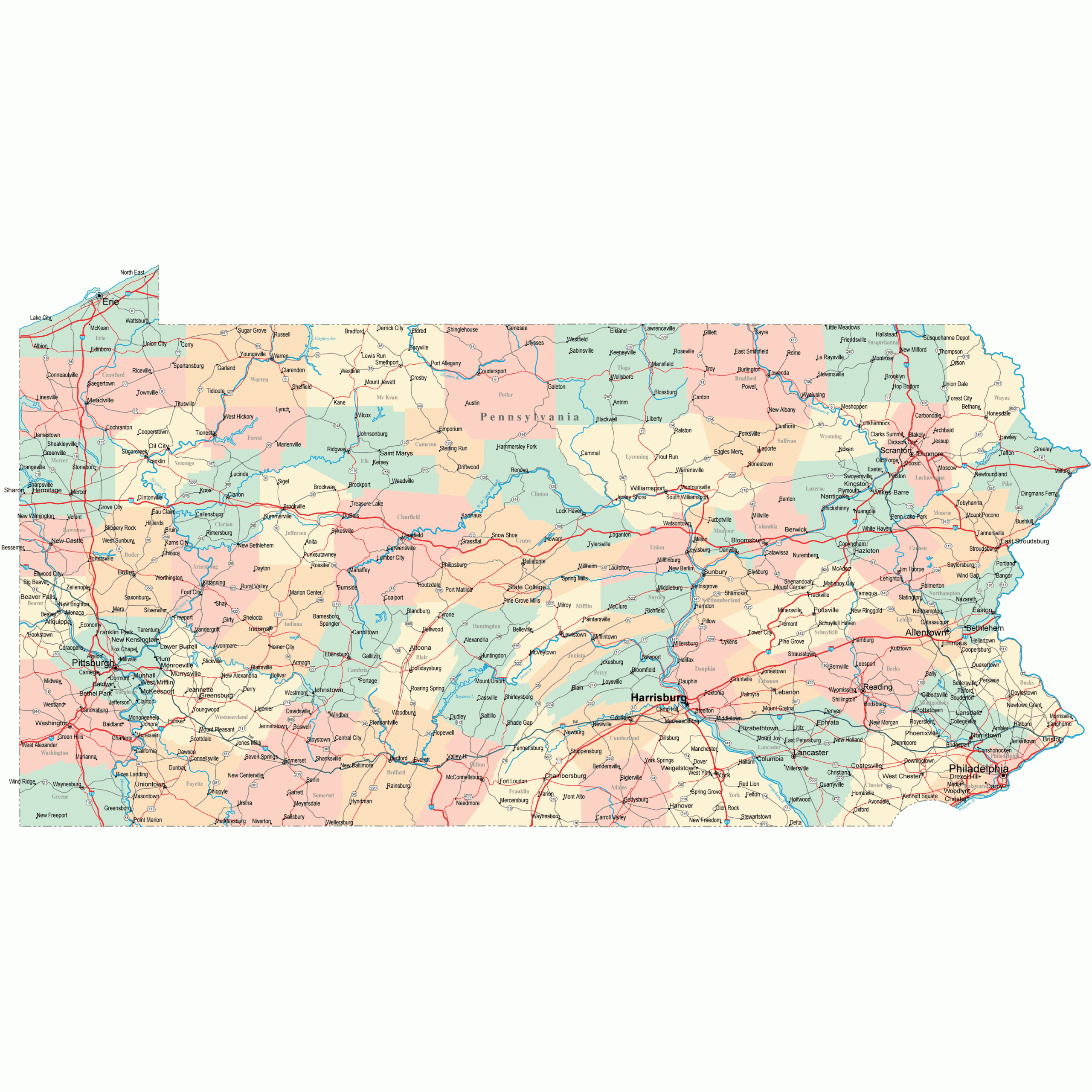 map of pennsylvania printable