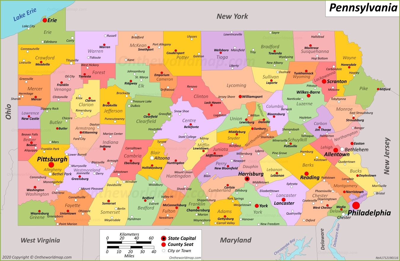 printable pennsylvania county map