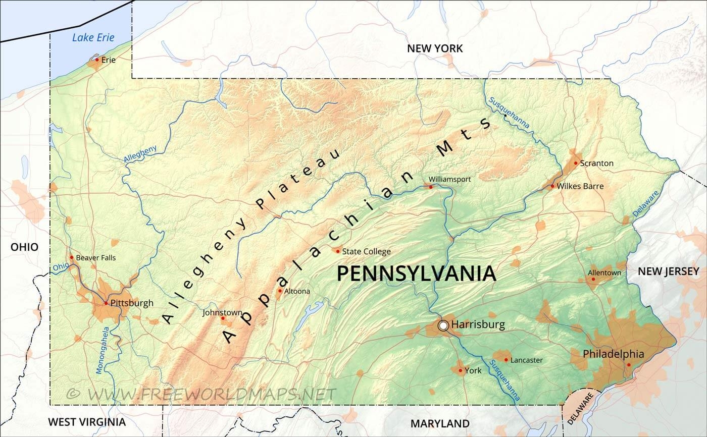 Physical Map Of Pennsylvania
