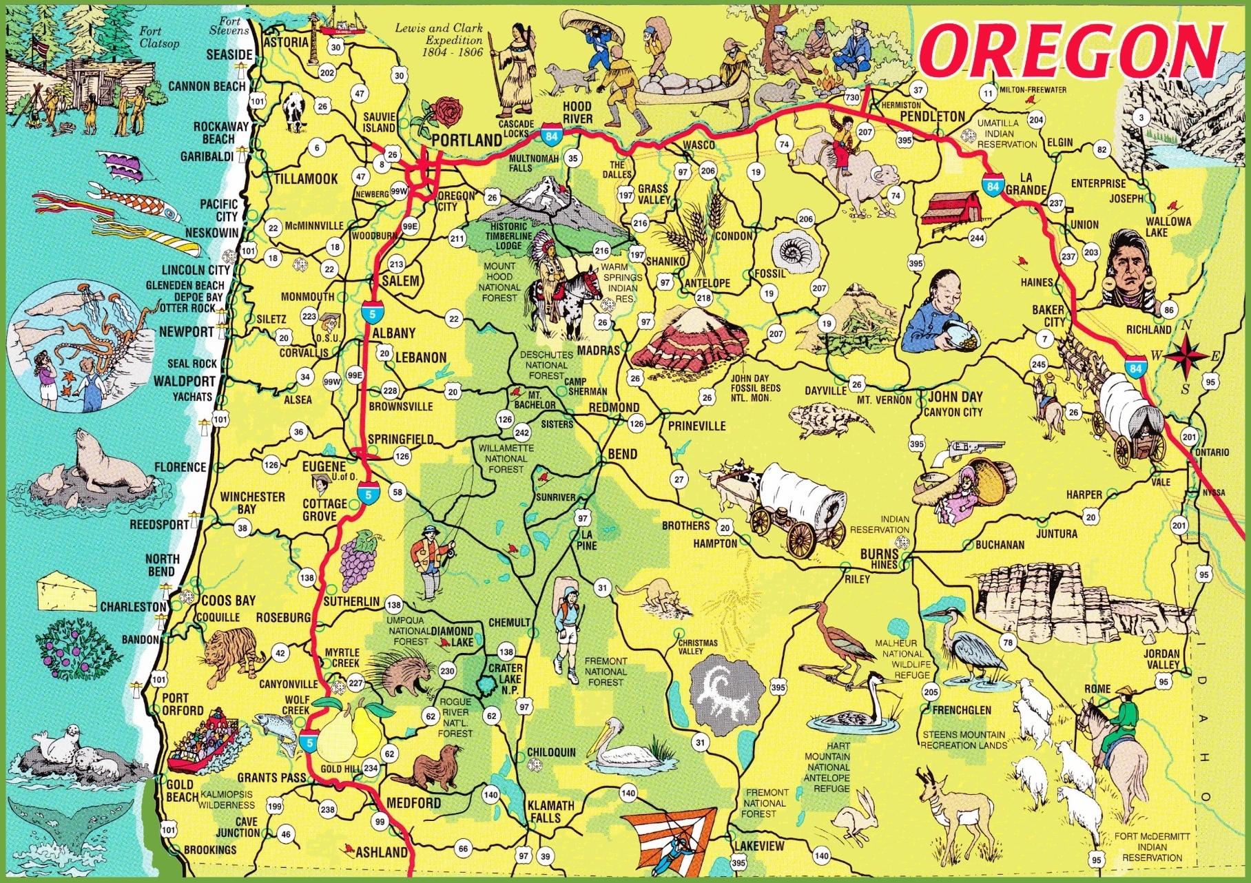 Pictorial Travel Map Of Oregon Ontheworldmap