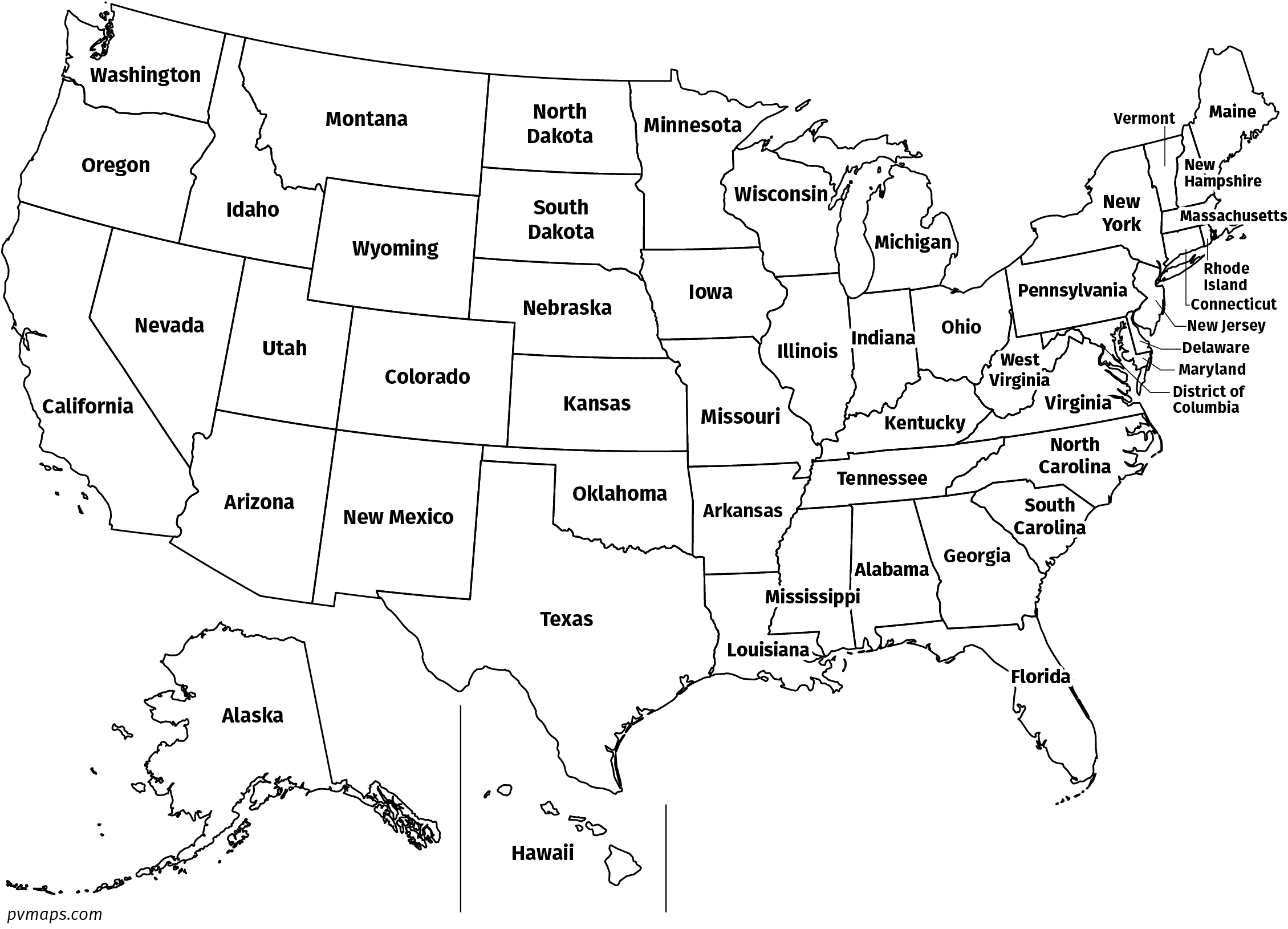 us states printable map