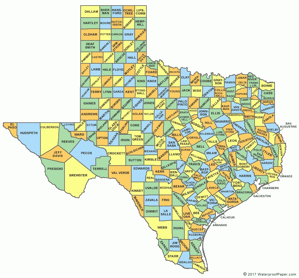 Printable Texas County Map