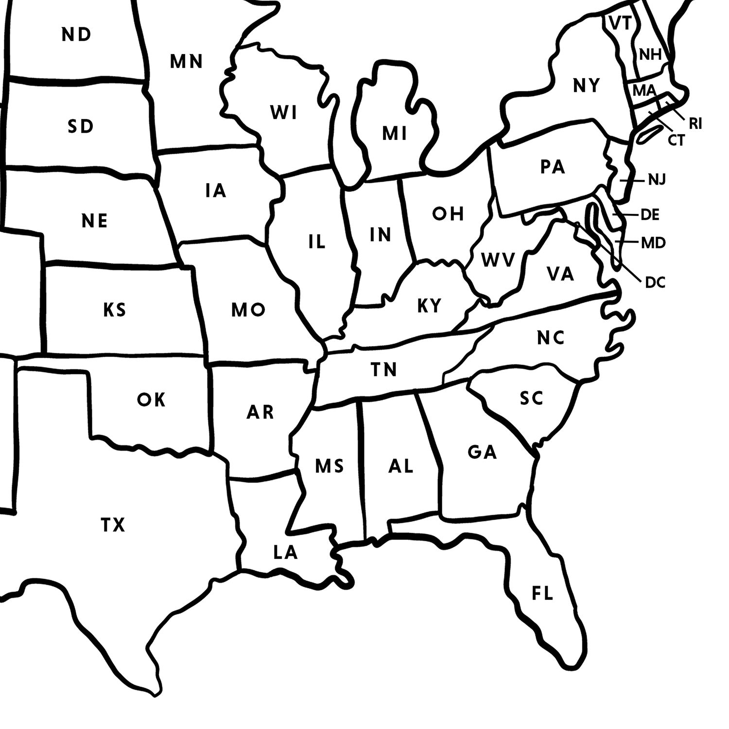 printable black and white us map
