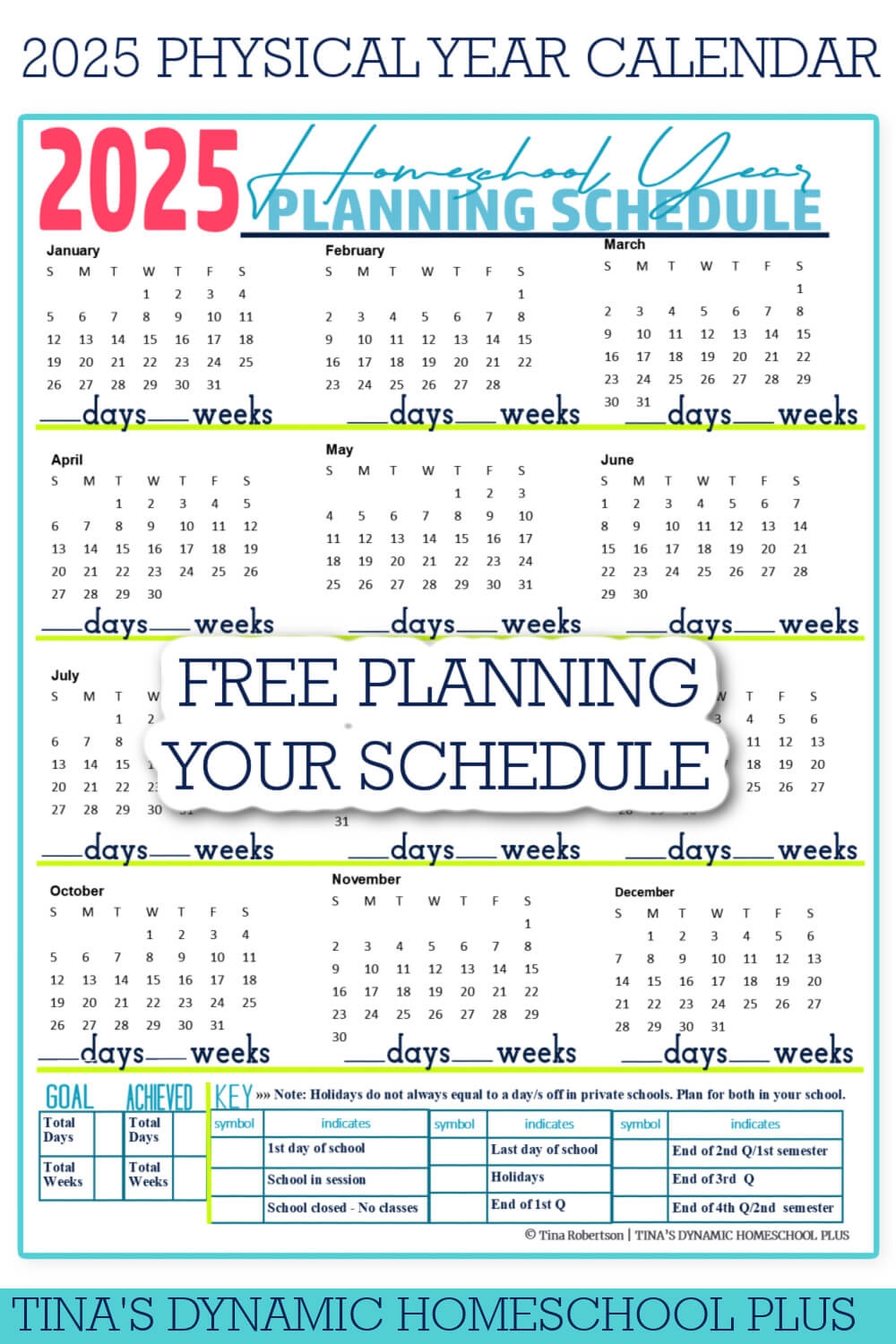 2025 Calendar Printable For Homeschool Planning