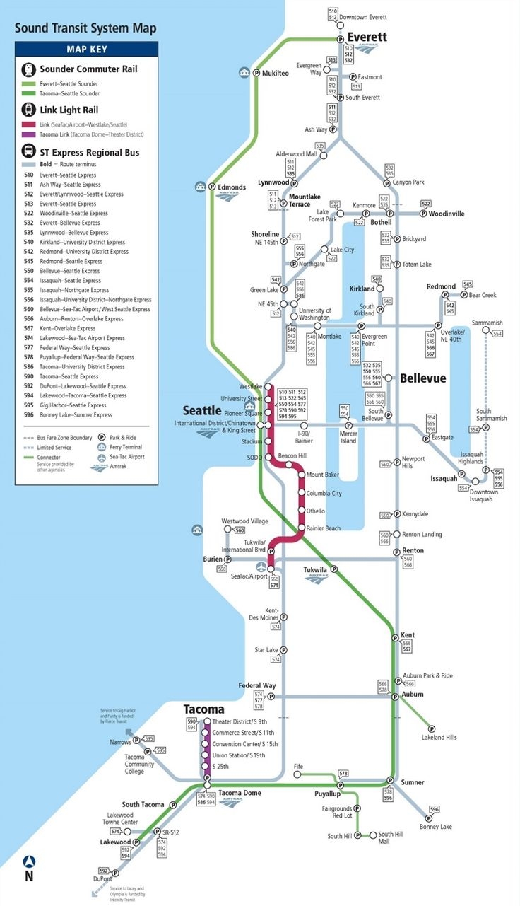 Seattle Express Bus Rail And Light Rail Map