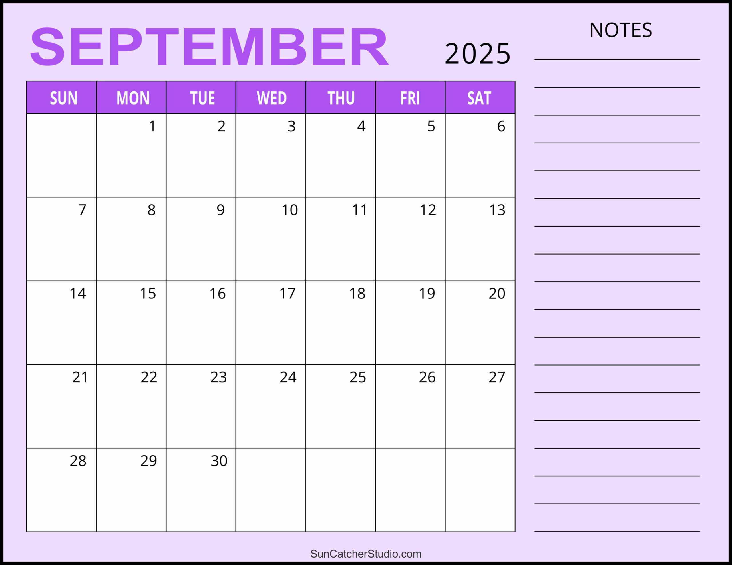 2025 Calendar Printable With Notes Section