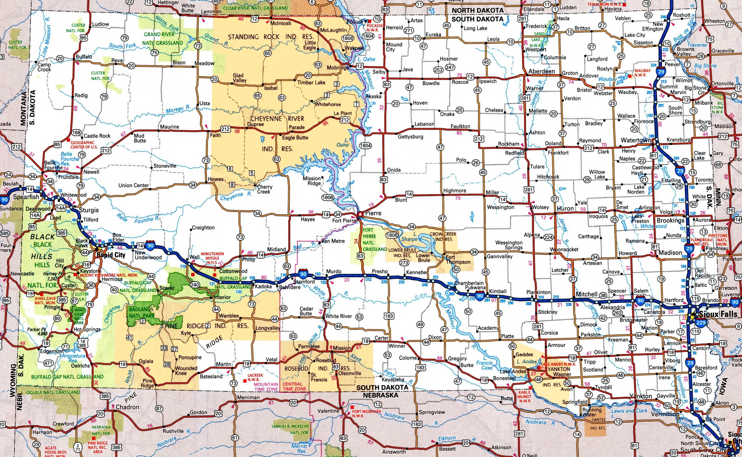 South Dakota Road Map Ontheworldmap