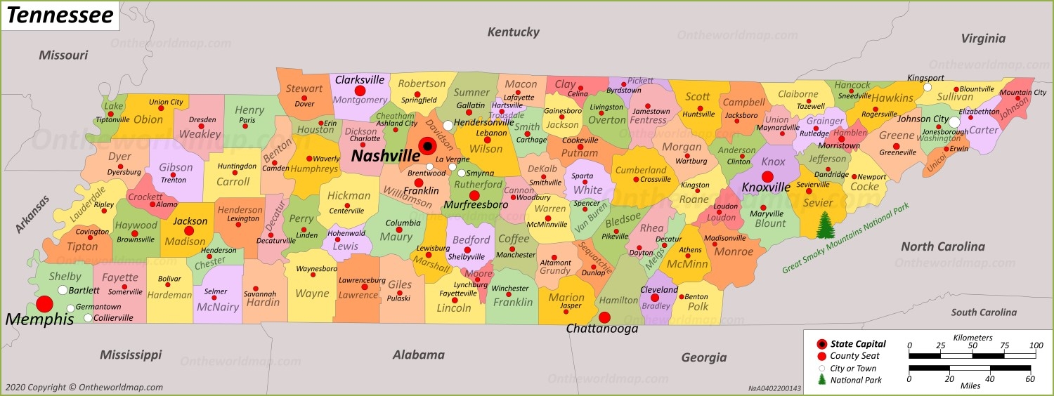 printable tennessee state map