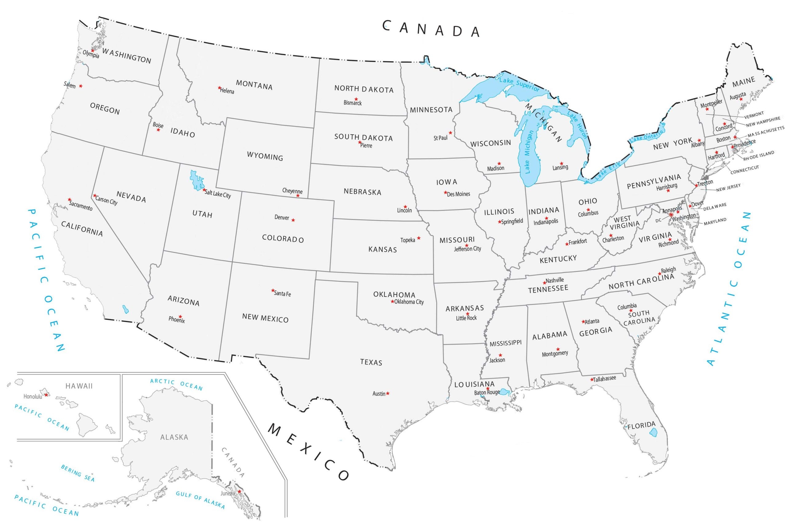 Printable Map Of Usa With Capitals
