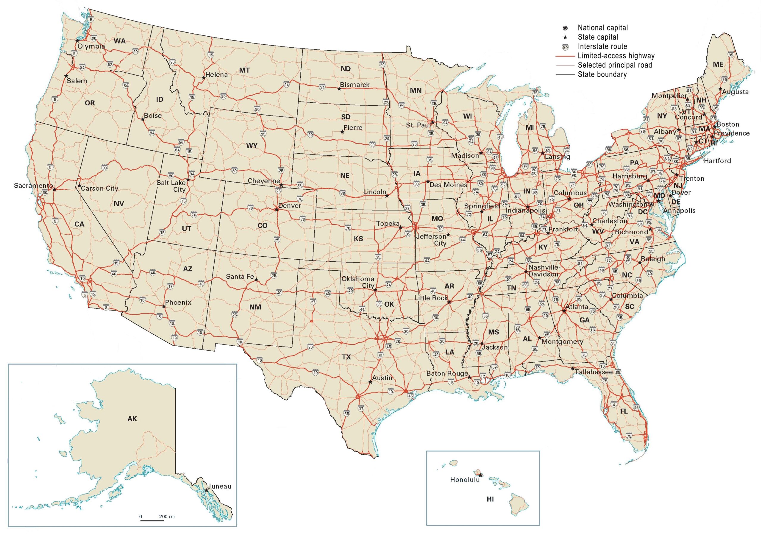 US Road Map Interstate Highways In The United States GIS Geography Worksheets Library
