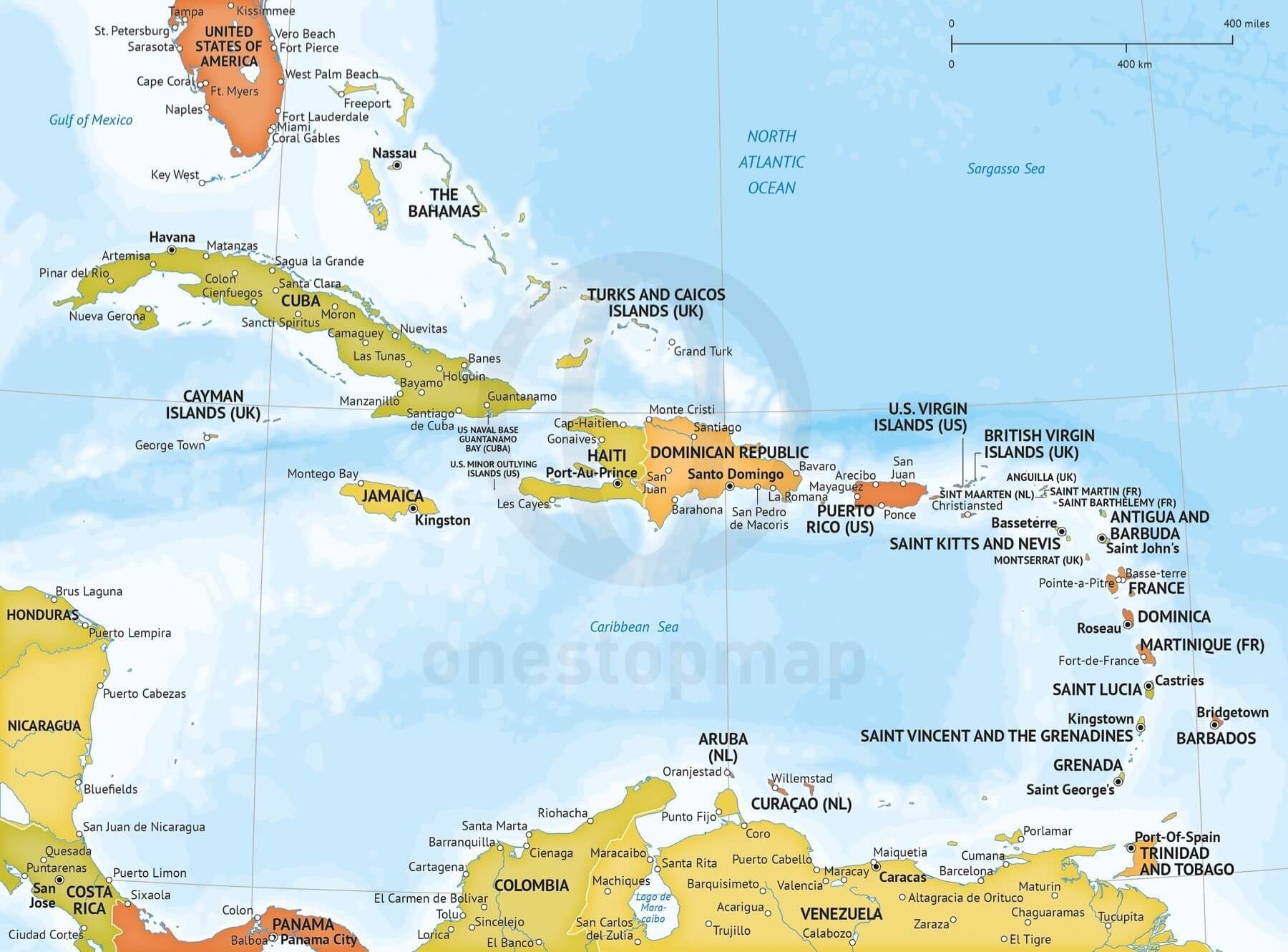 printable map of the caribbean