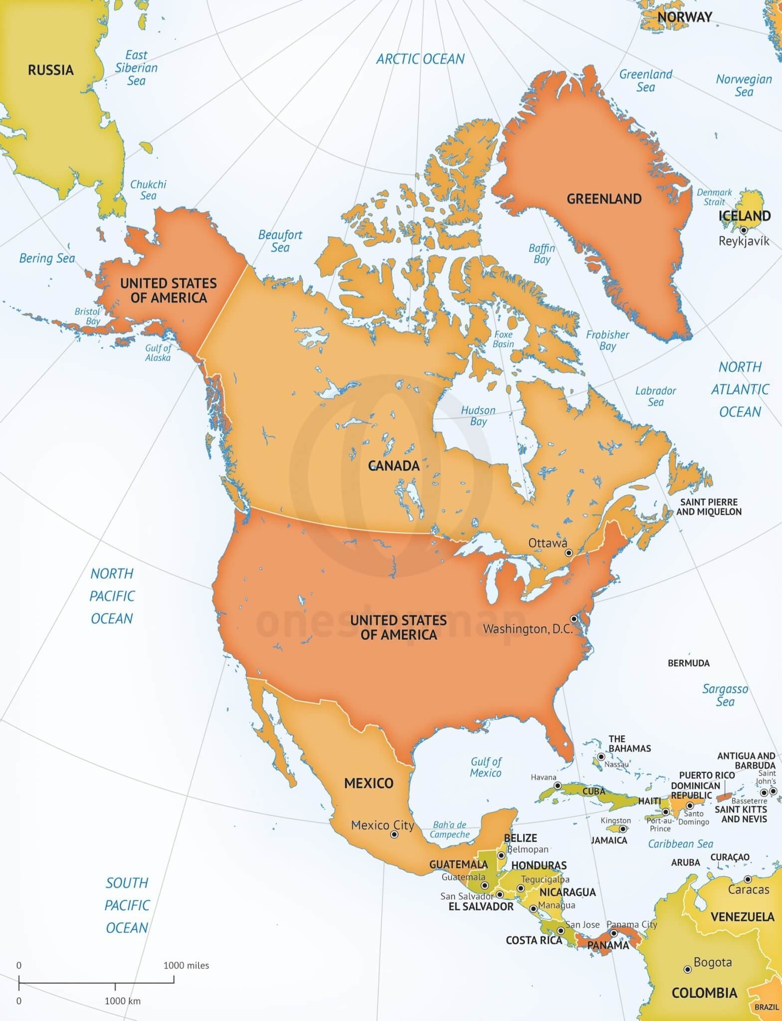 north america continent map printable