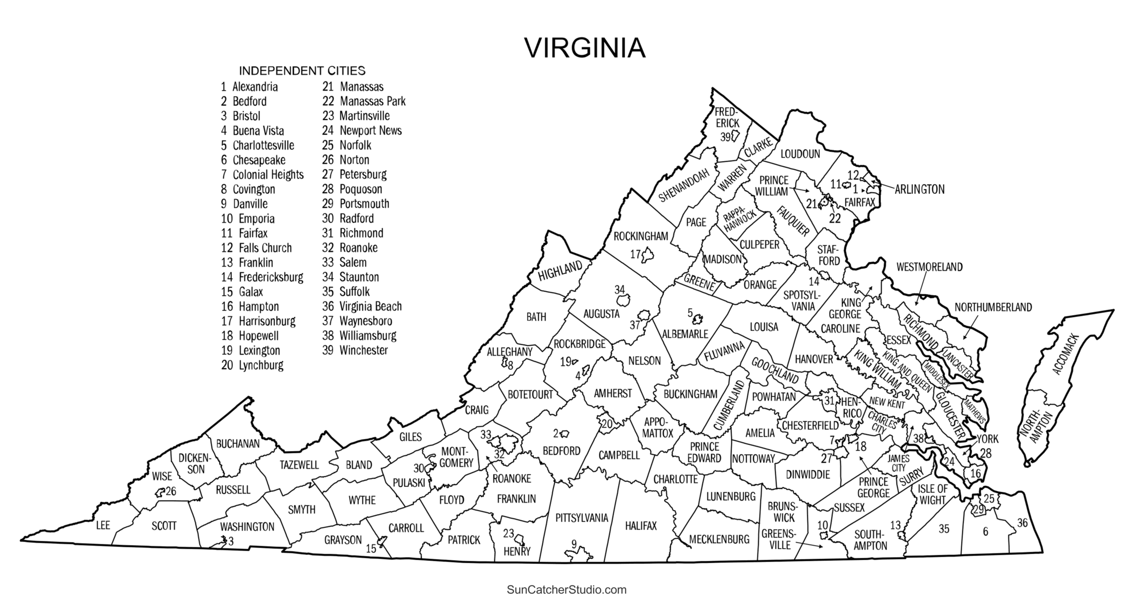 Printable Virginia County Map