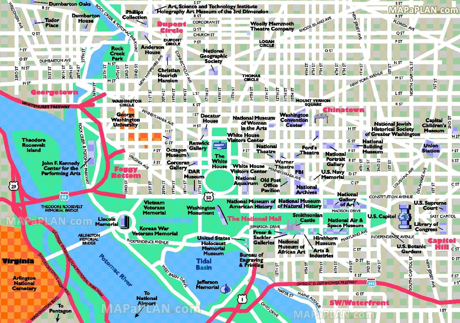 Washington Dc Attractions Map Washington Dc Tourist Attractions Map District Of Columbia USA 