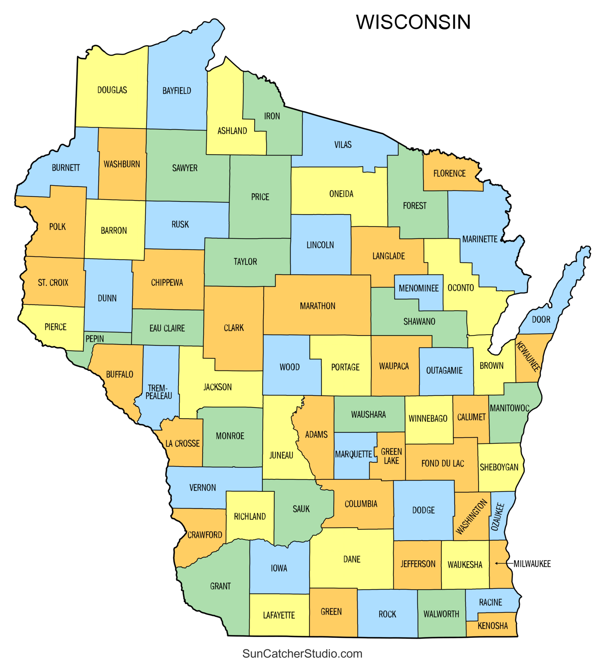 Wisconsin County Map Printable