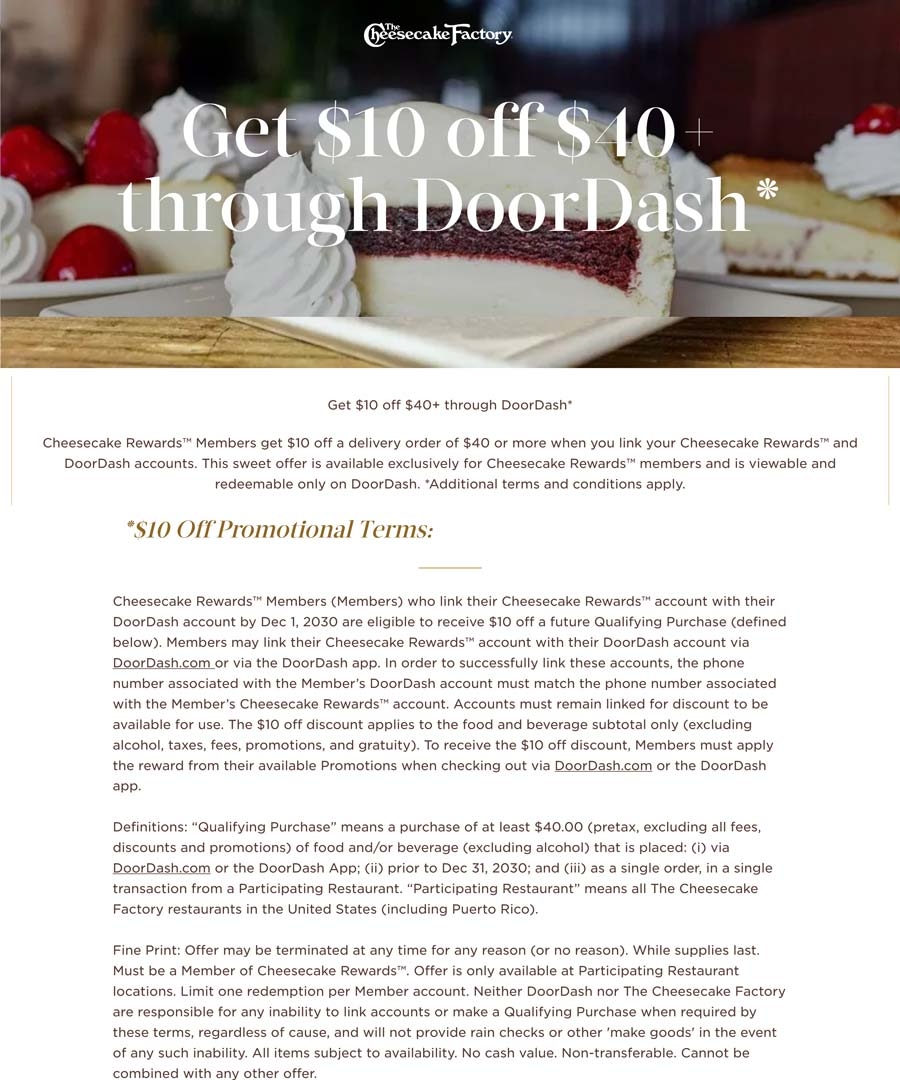  10 Card Free With Your 50 Card At The Cheesecake Factory 