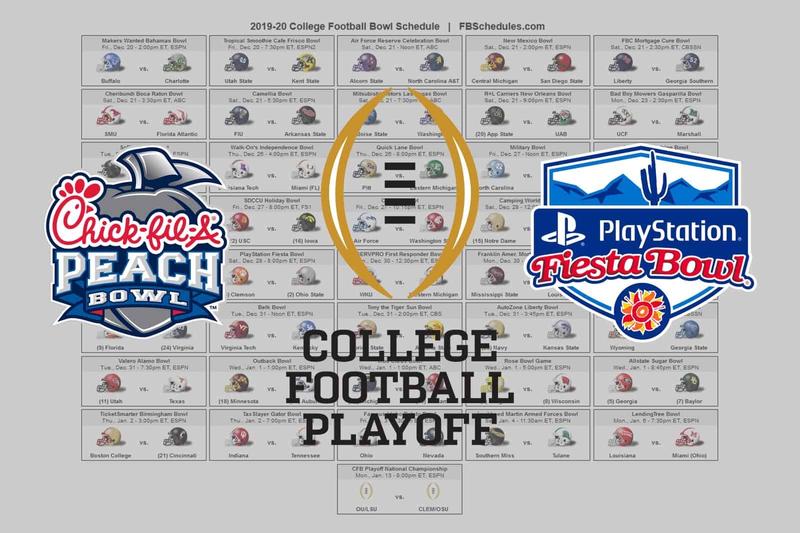 college bowl game schedule printable