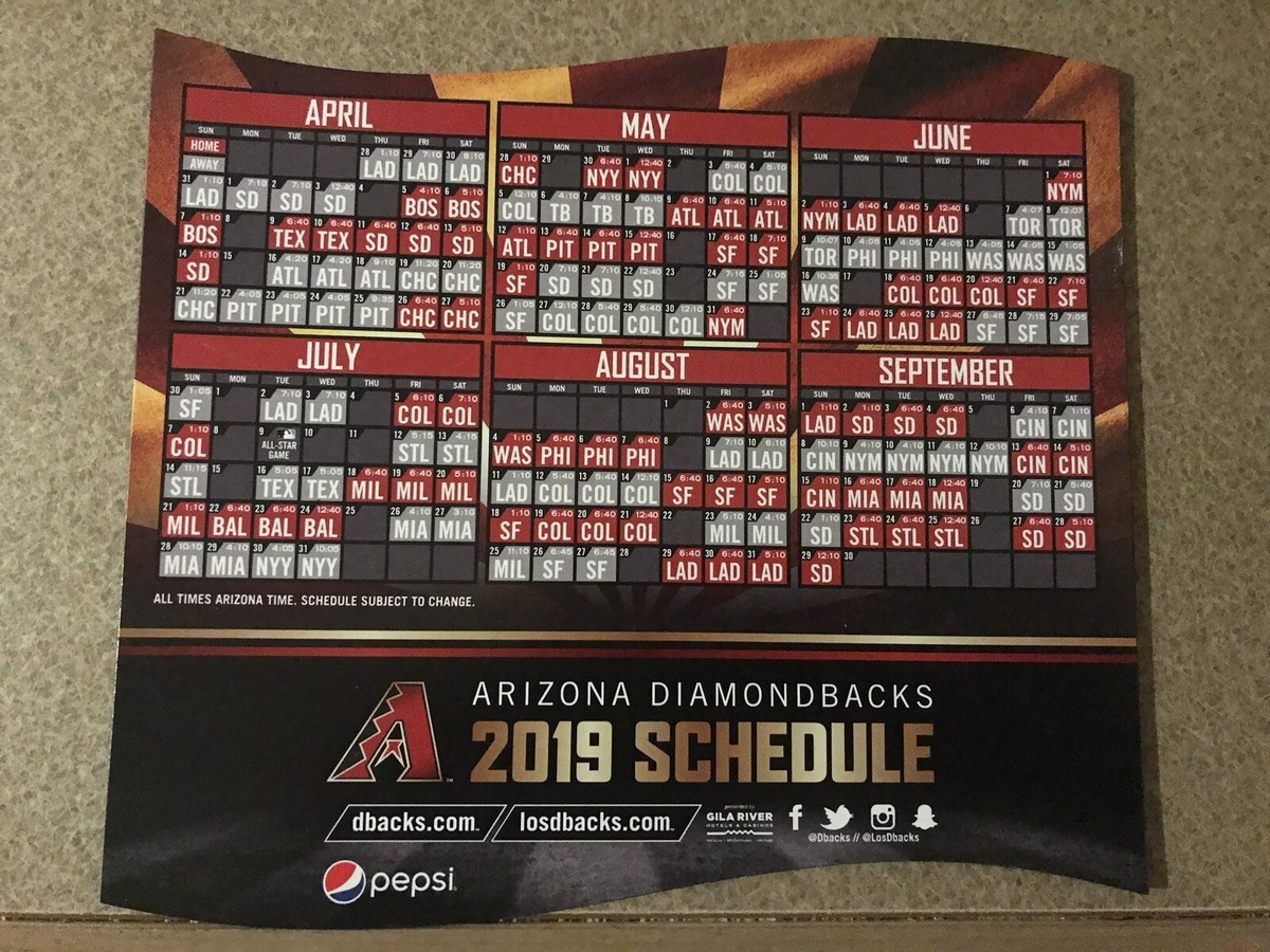 2019 Arizona Diamondbacks Dbacks Magnet Schedule SGA Baseball MLB 
