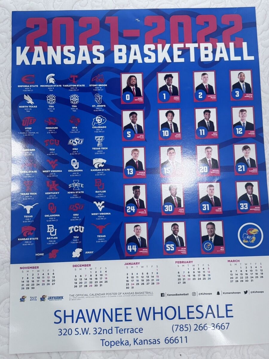 2021 2022 Kansas Jayhawks KU Basketball Poster Schedule Team 