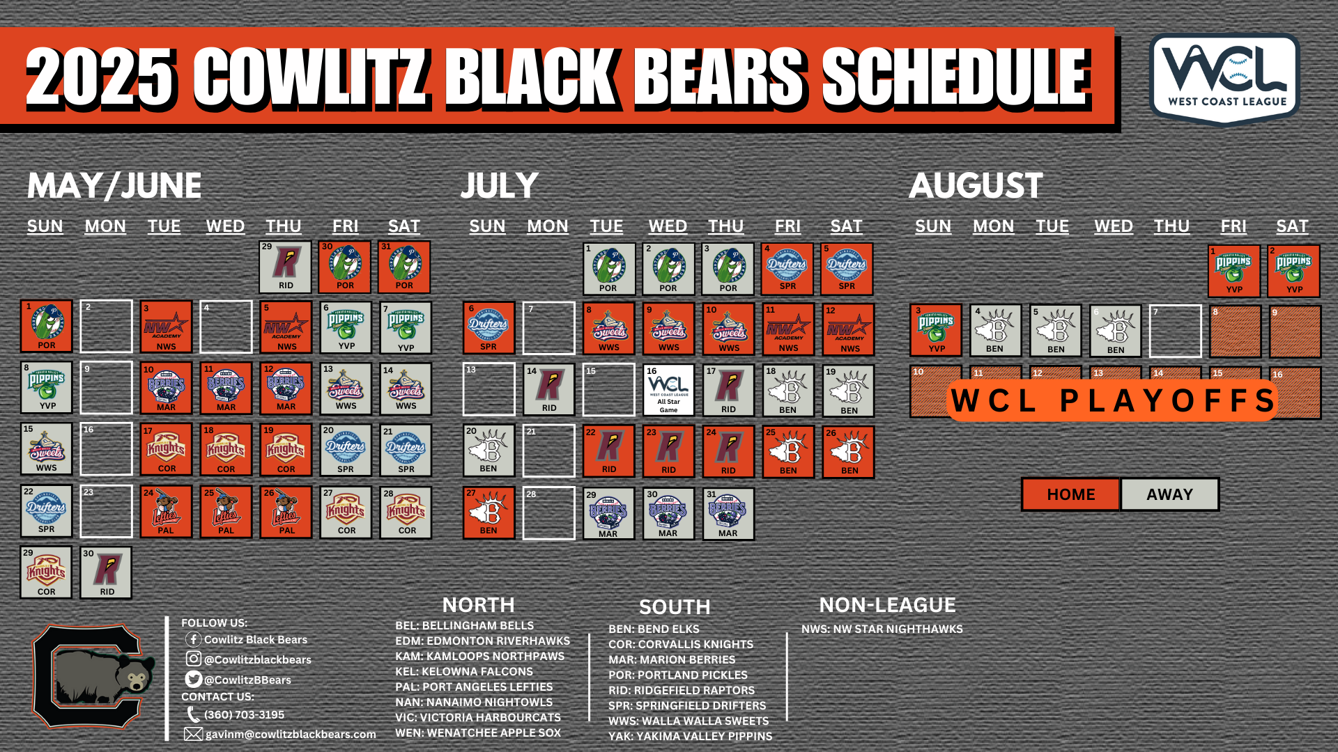 Bears Printable Schedule