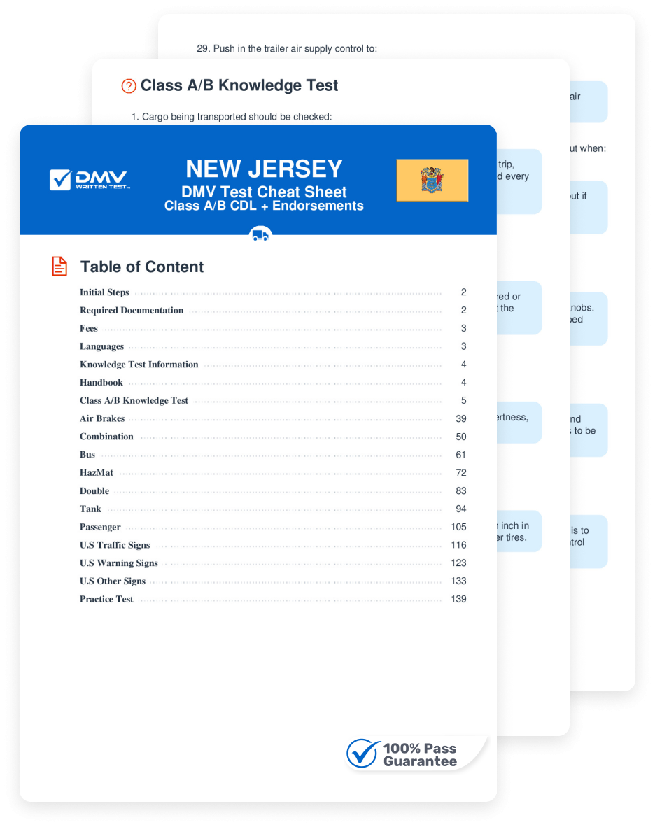2025 New Jersey DMV CDL Permit Test Cheat Sheet 99 Pass Rate 