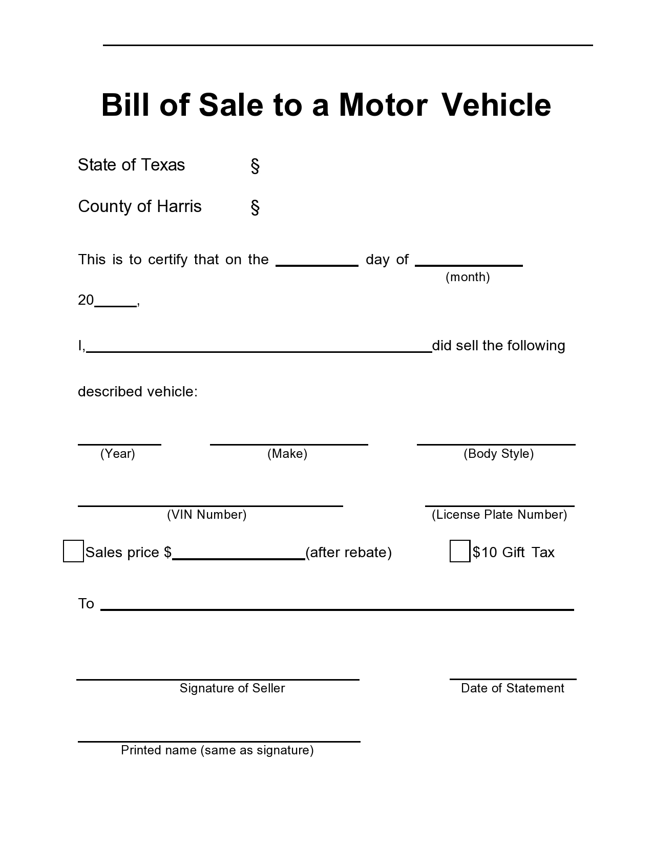 printable free vehicle bill of sale