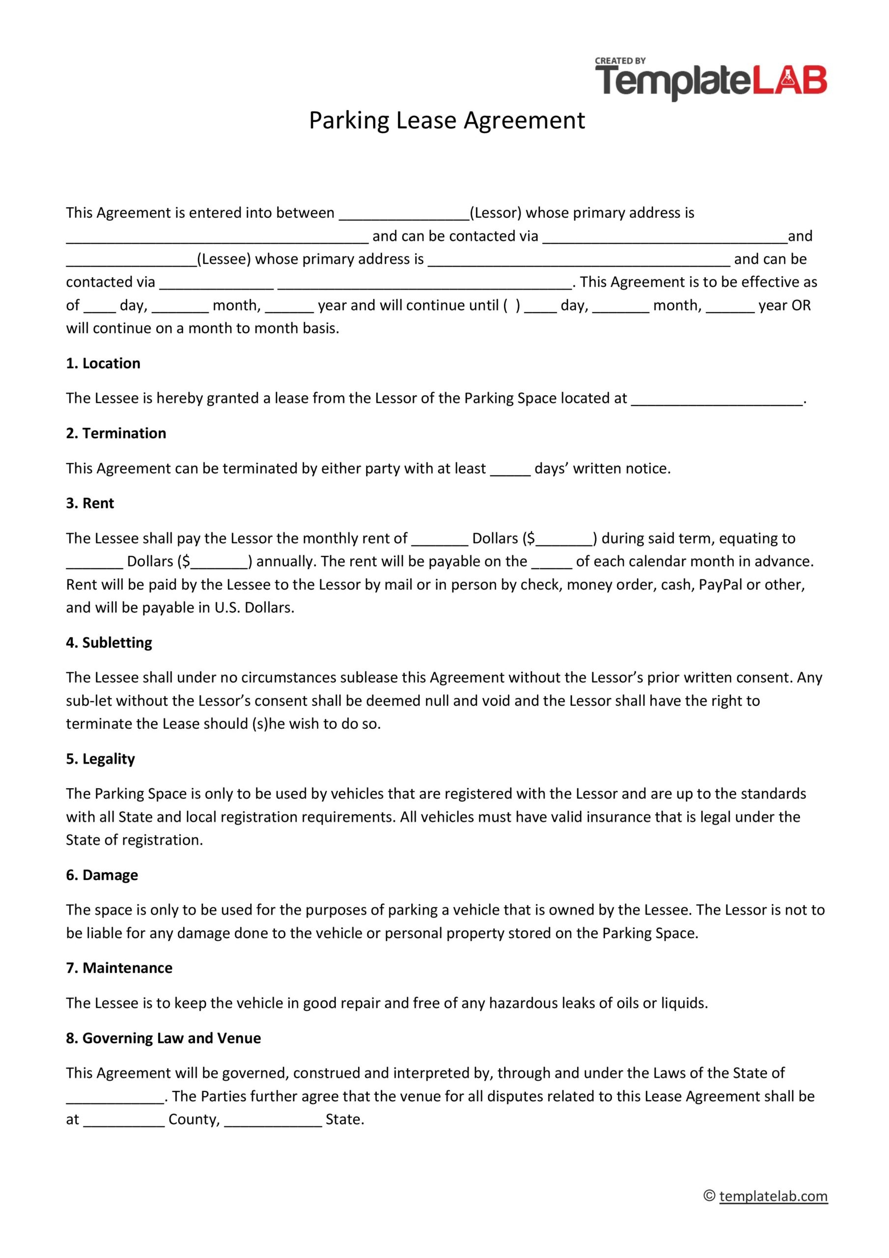 free printable rental contract