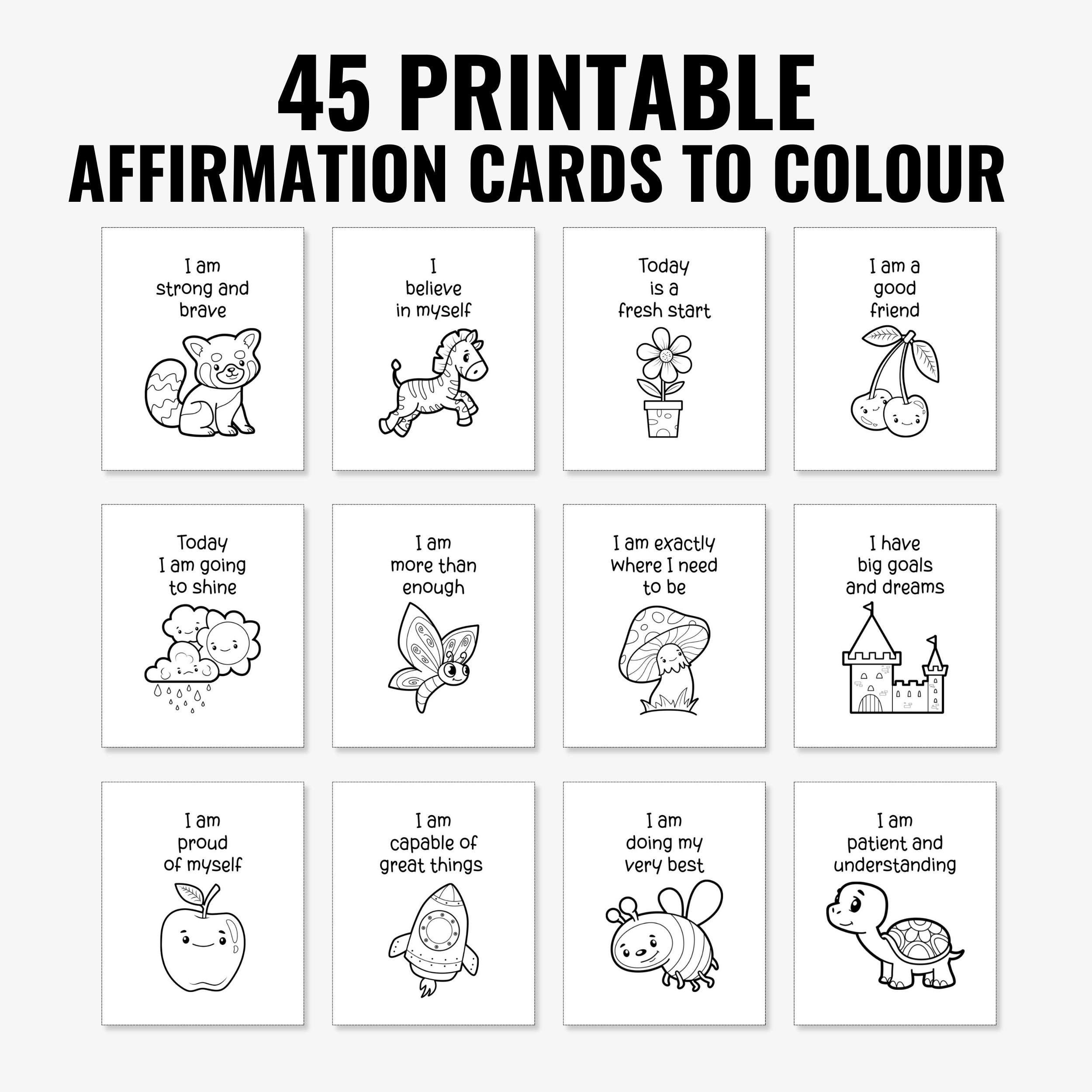45 Printable Affirmation Cards To Color Kids Positivity PDF Etsy