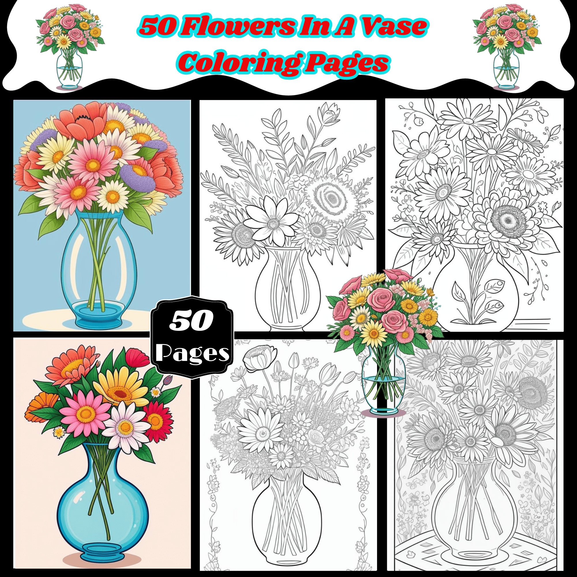 50 Flowers In A Vase Coloring Pages Flower Vase Coloring Pages 