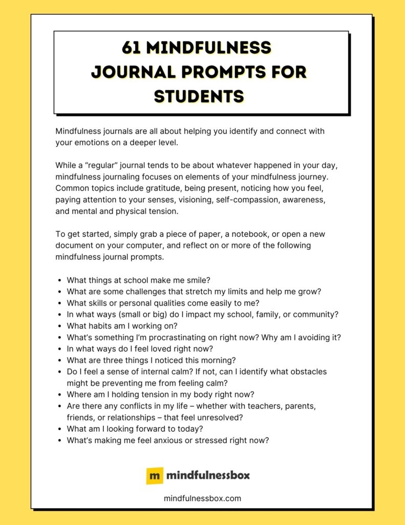 61 Mindfulness Journal Prompts For Students Printable PDF 