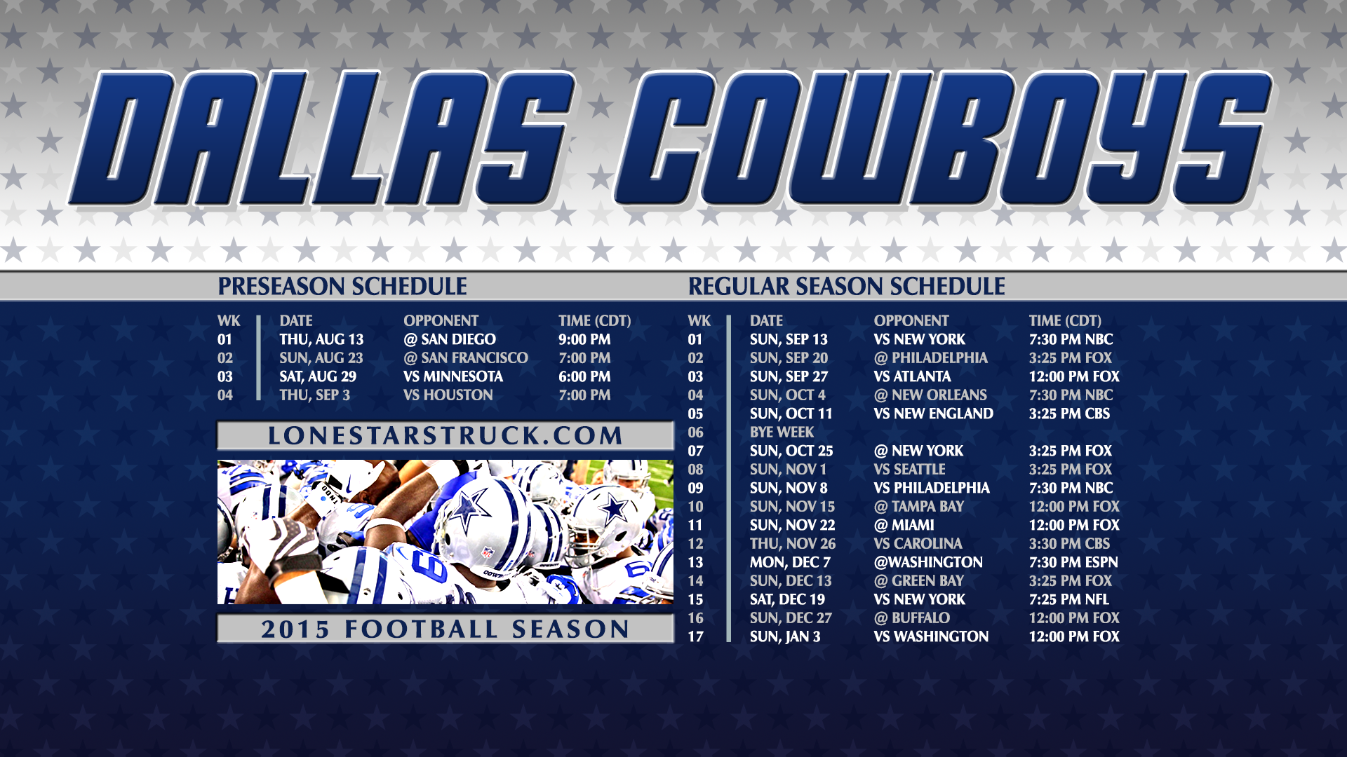 Dallas Cowboys Football Schedule Printable