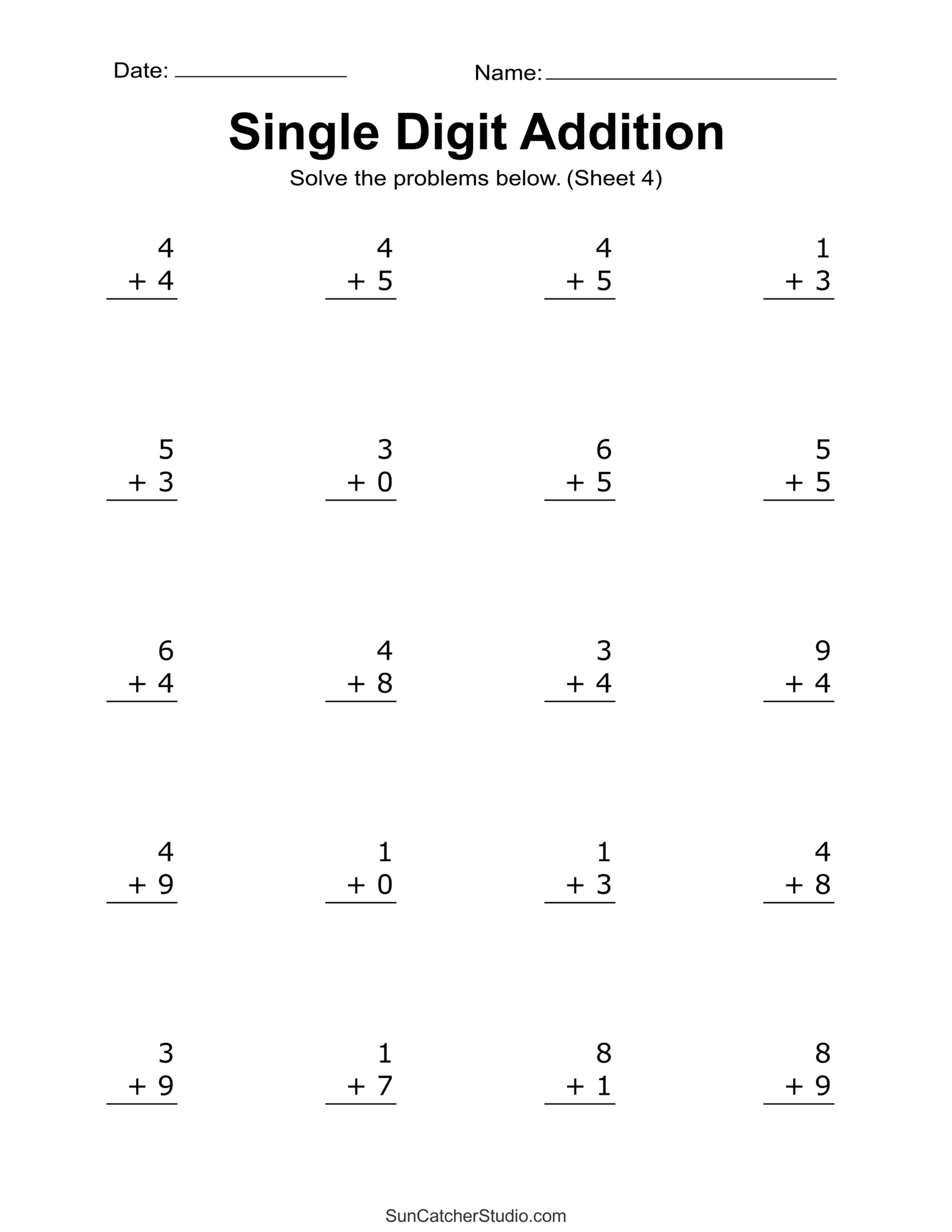 Free Printable Basic Addition Worksheets