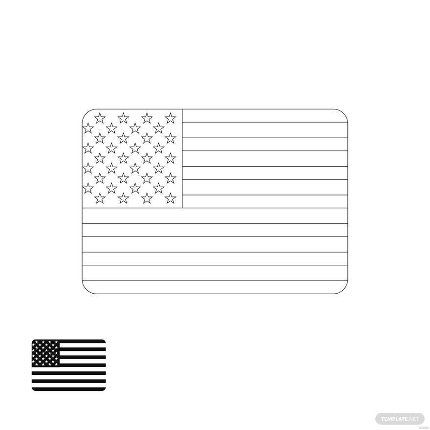 American Flag Coloring Page One Color In EPS PDF JPG Download 