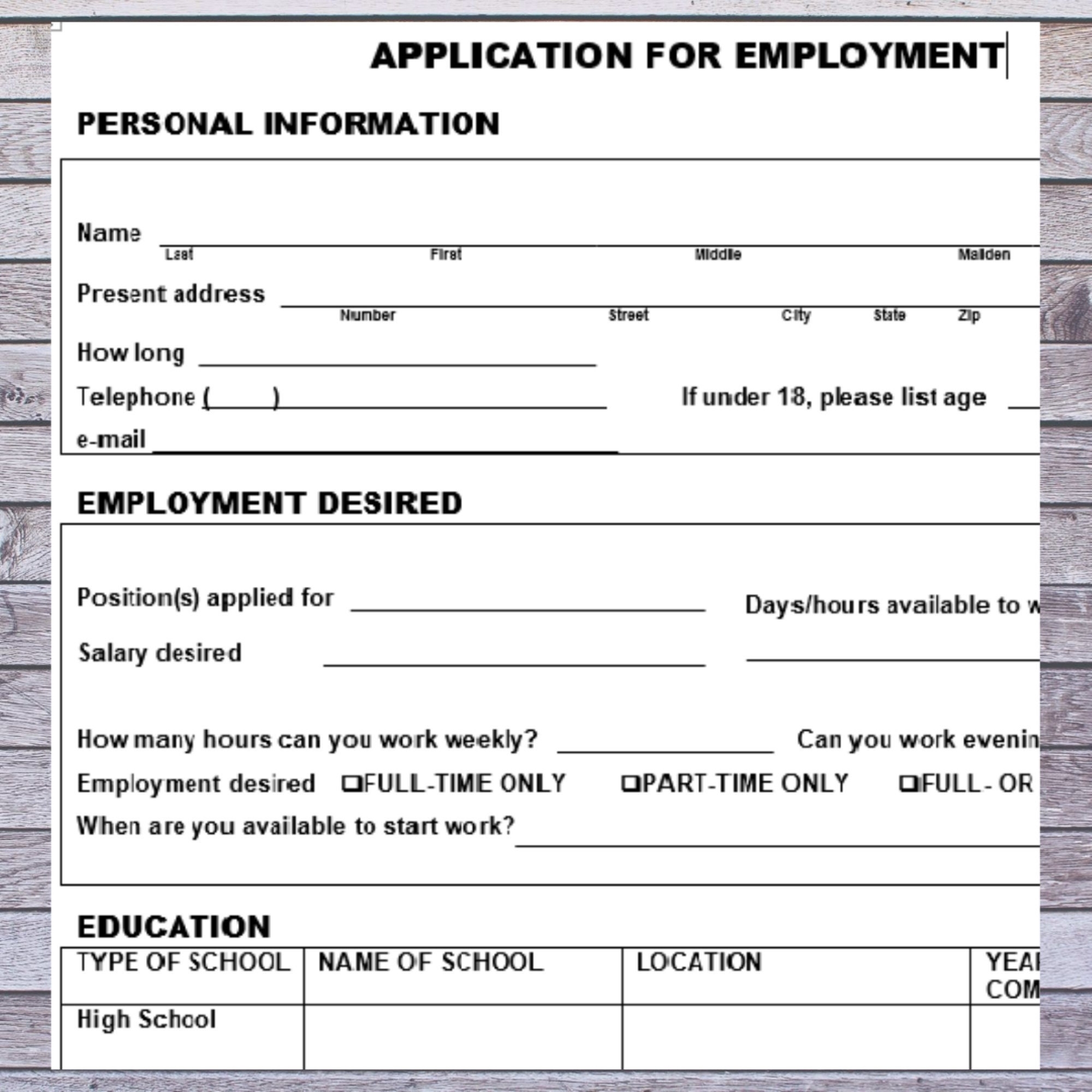 Application For Employment Generic Small Business Employment 
