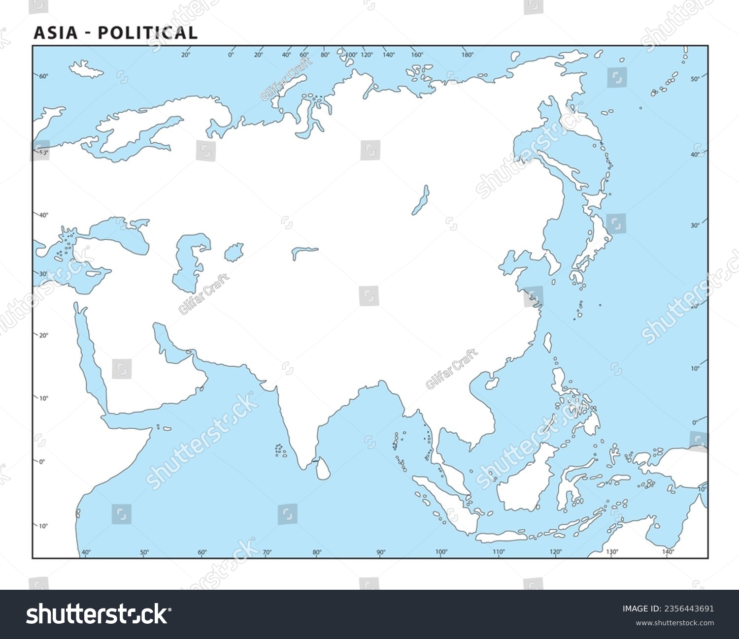 Asia Outline Map High quality Vector Illustration Stock 