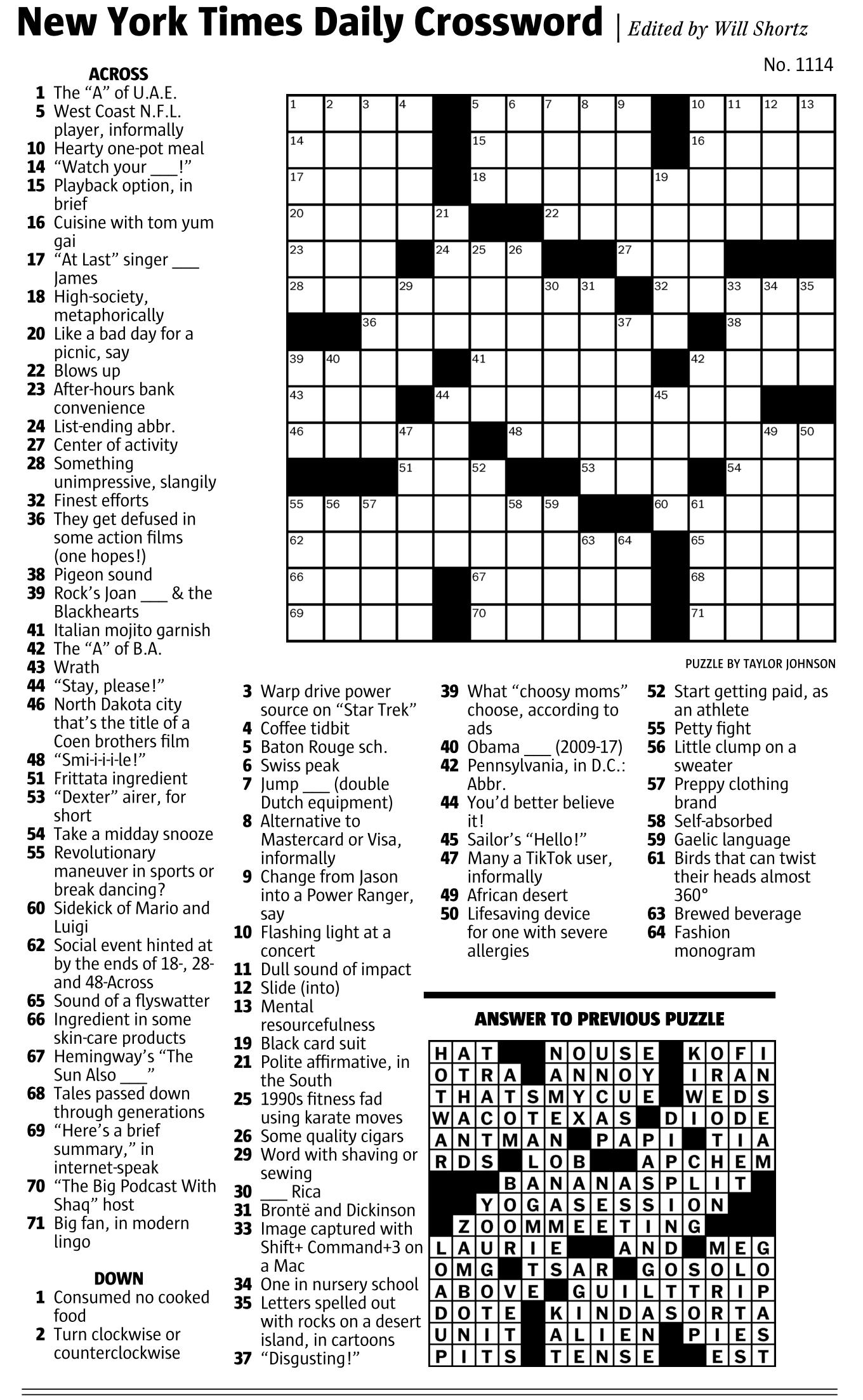 Seattle Times Crossword Printable