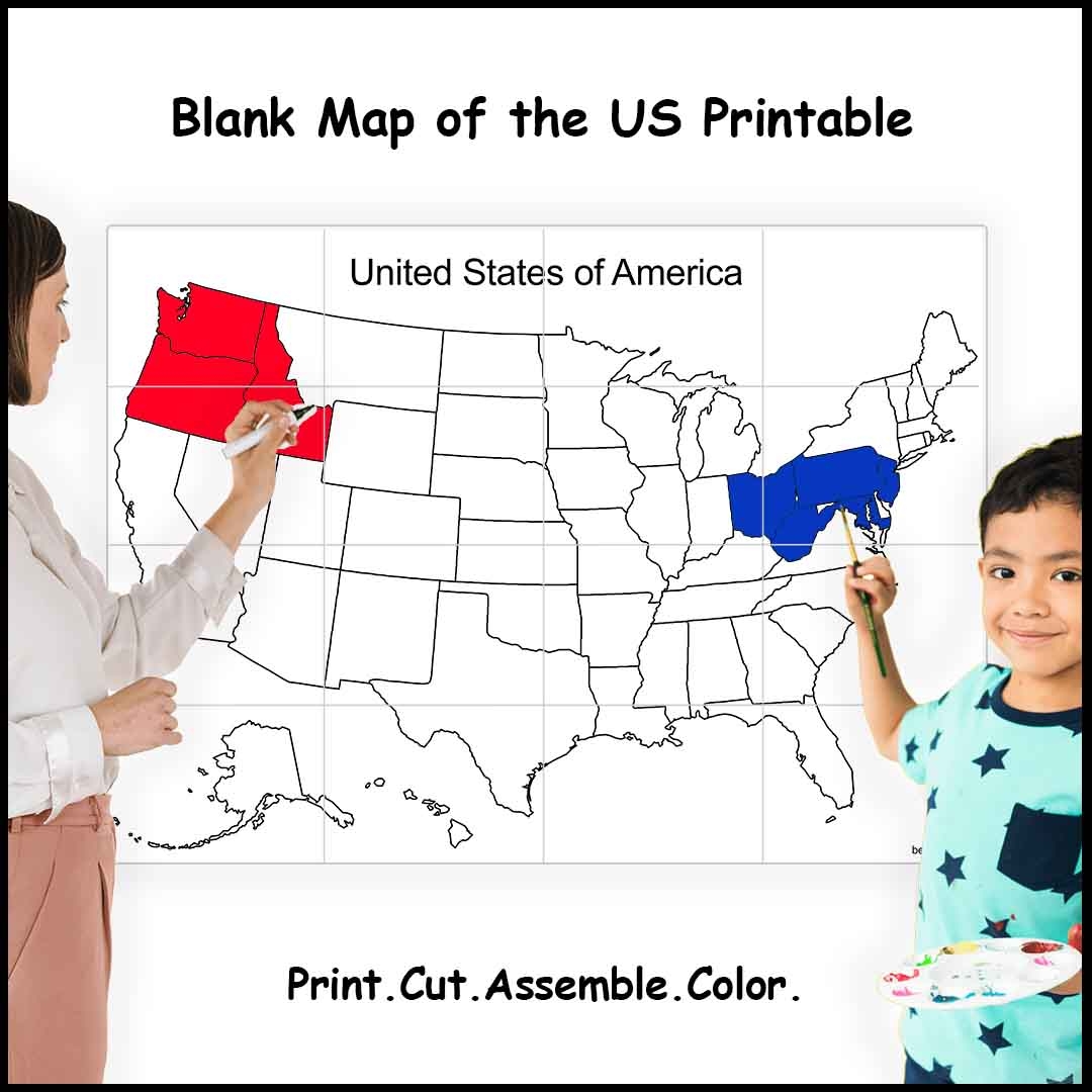 Blank Map Of The US Printable 4 9 Or 16 Sheets Of Paper
