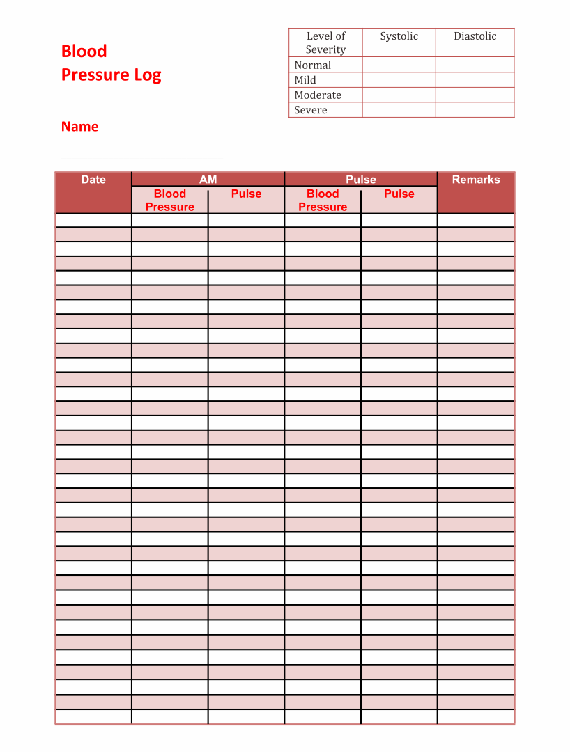 Bp Monitoring Pdf Free Printable Printable Blood Pressure Chart