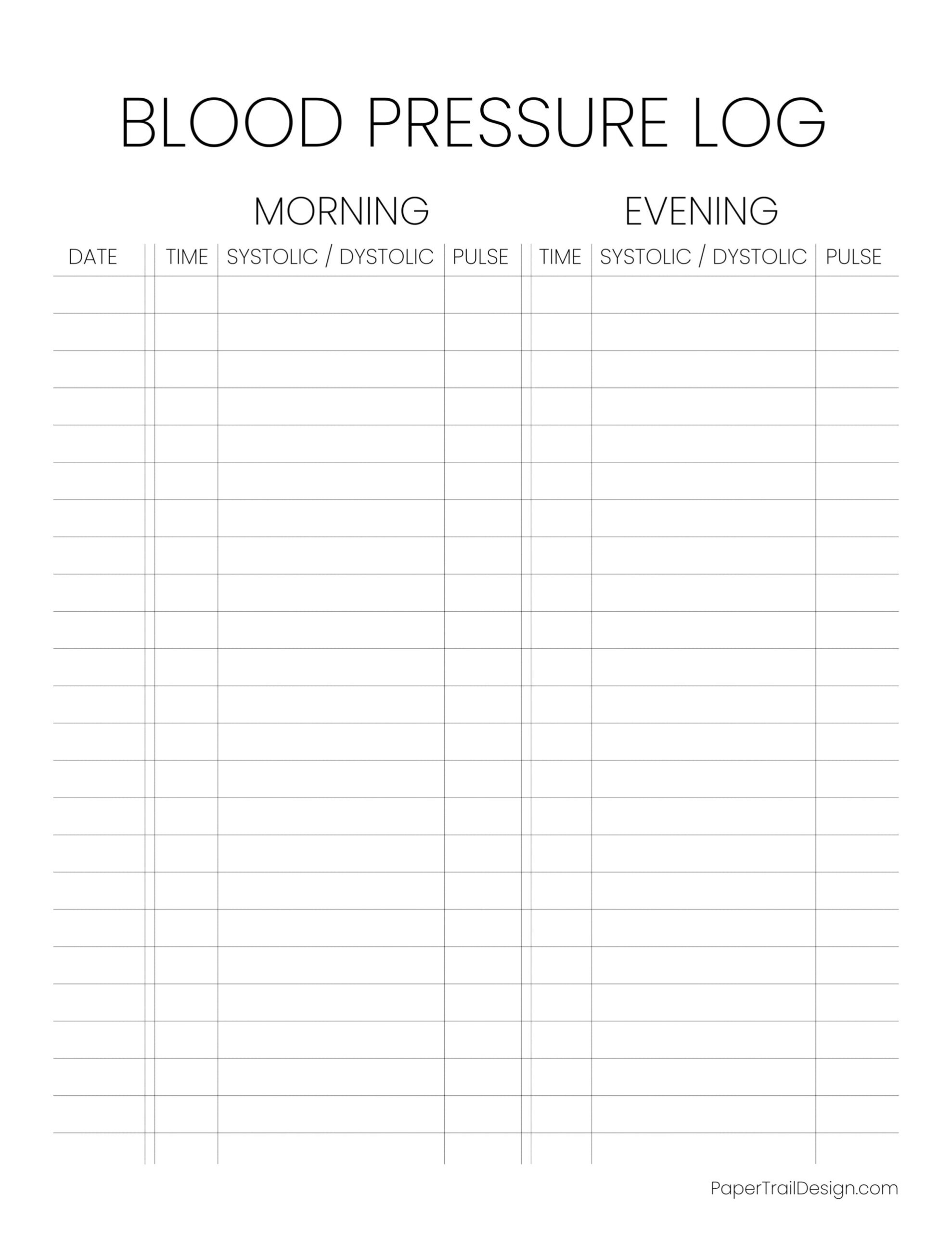 Printable Blood Pressure Log Sheet Pdf