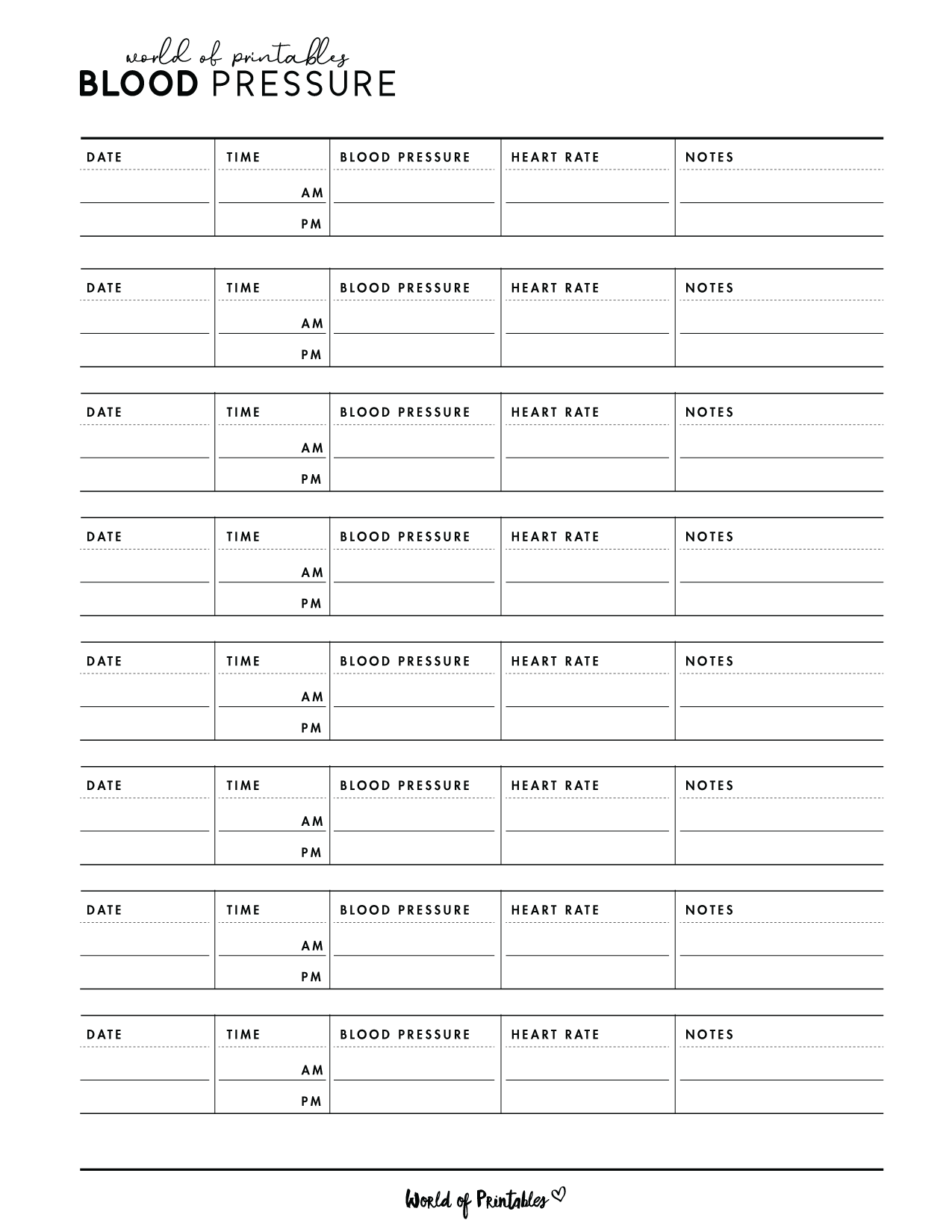 free printable blood pressure log sheet