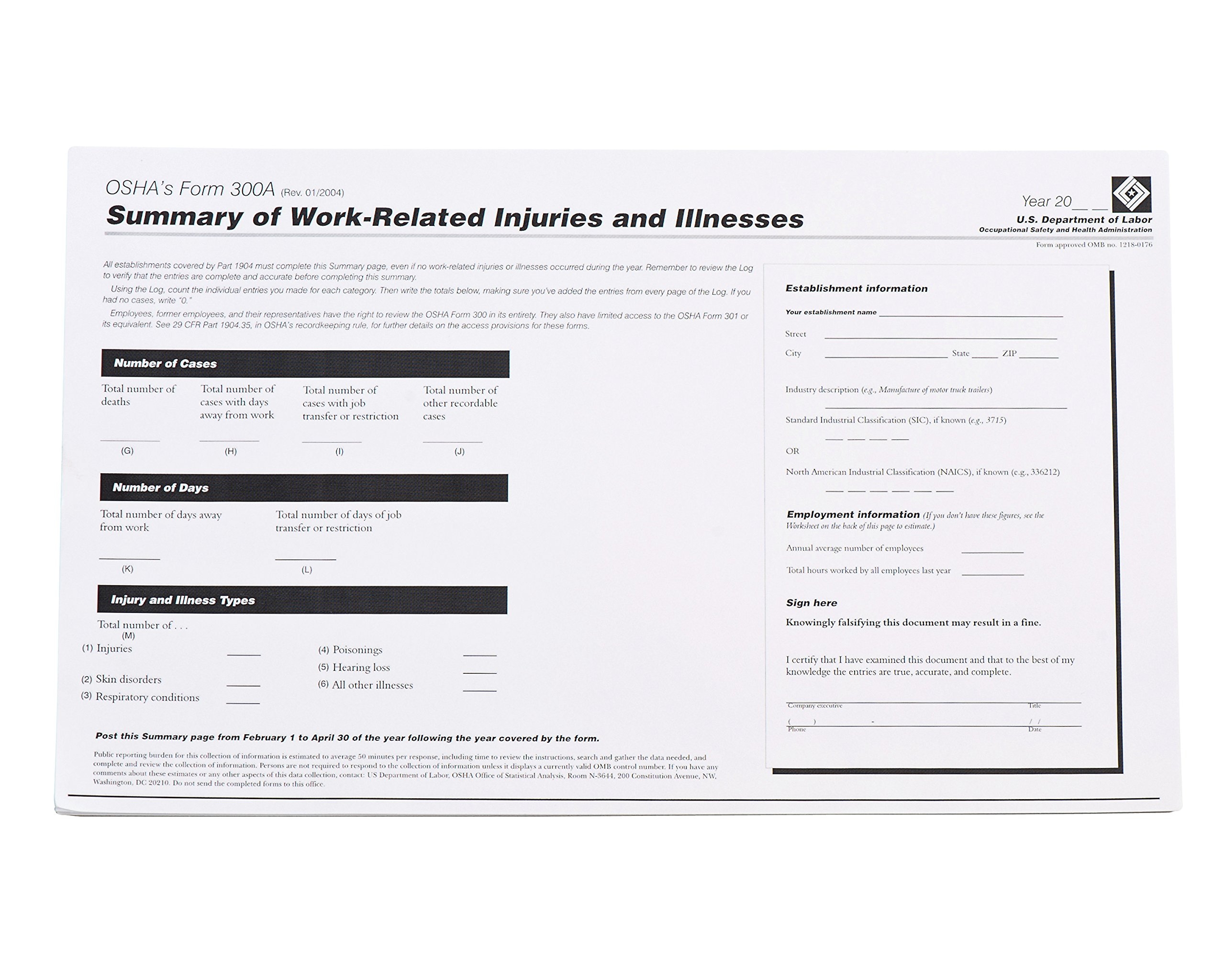printable osha 300a form