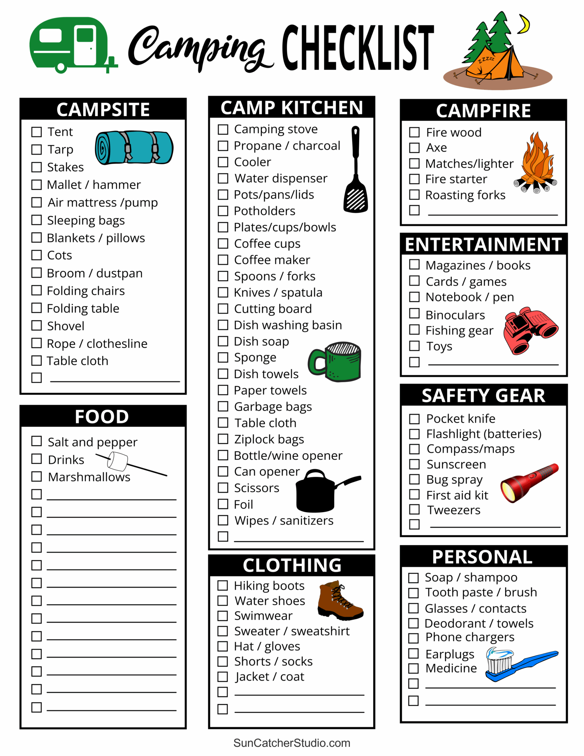 Camping Packing List Printable