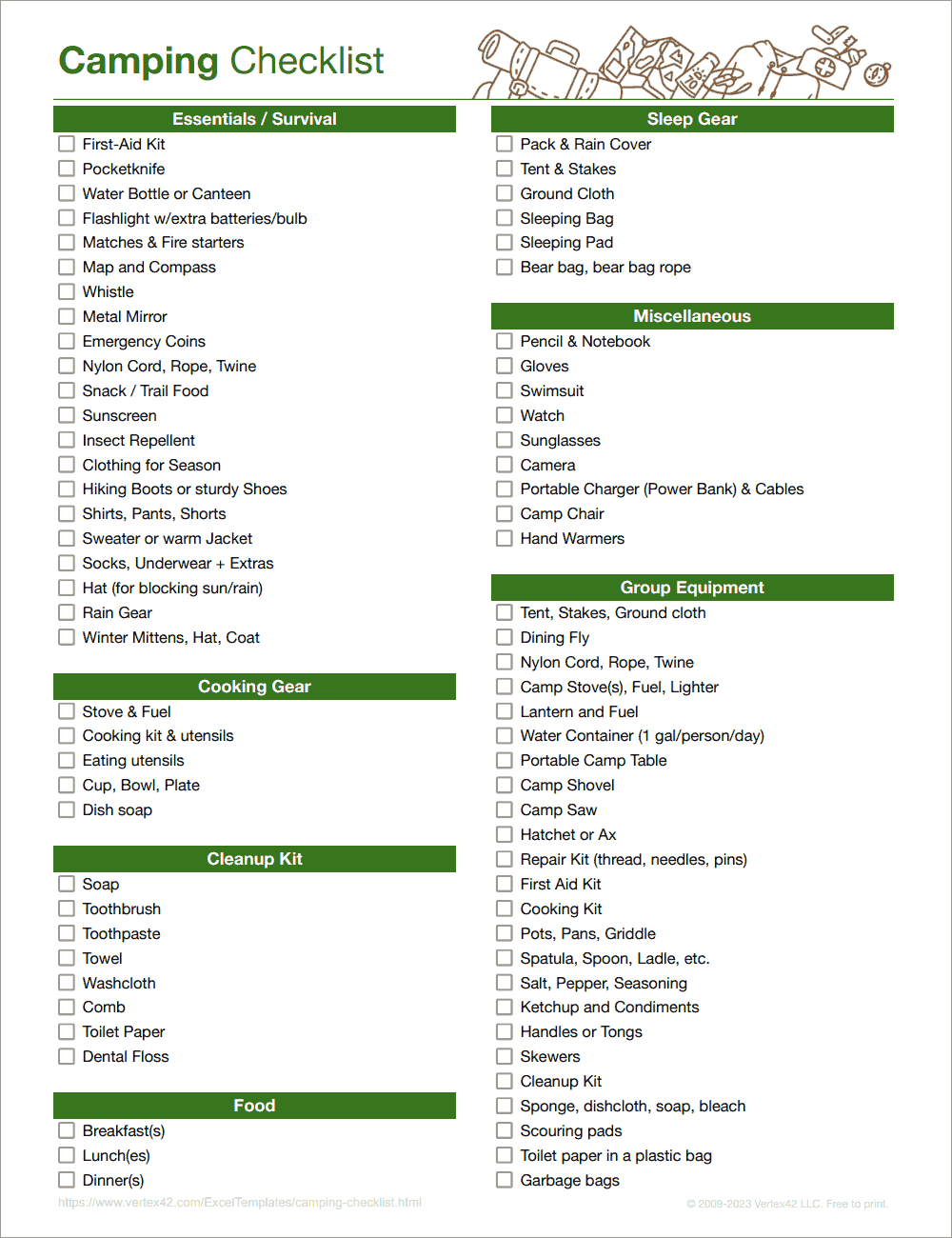 Camping List Printable