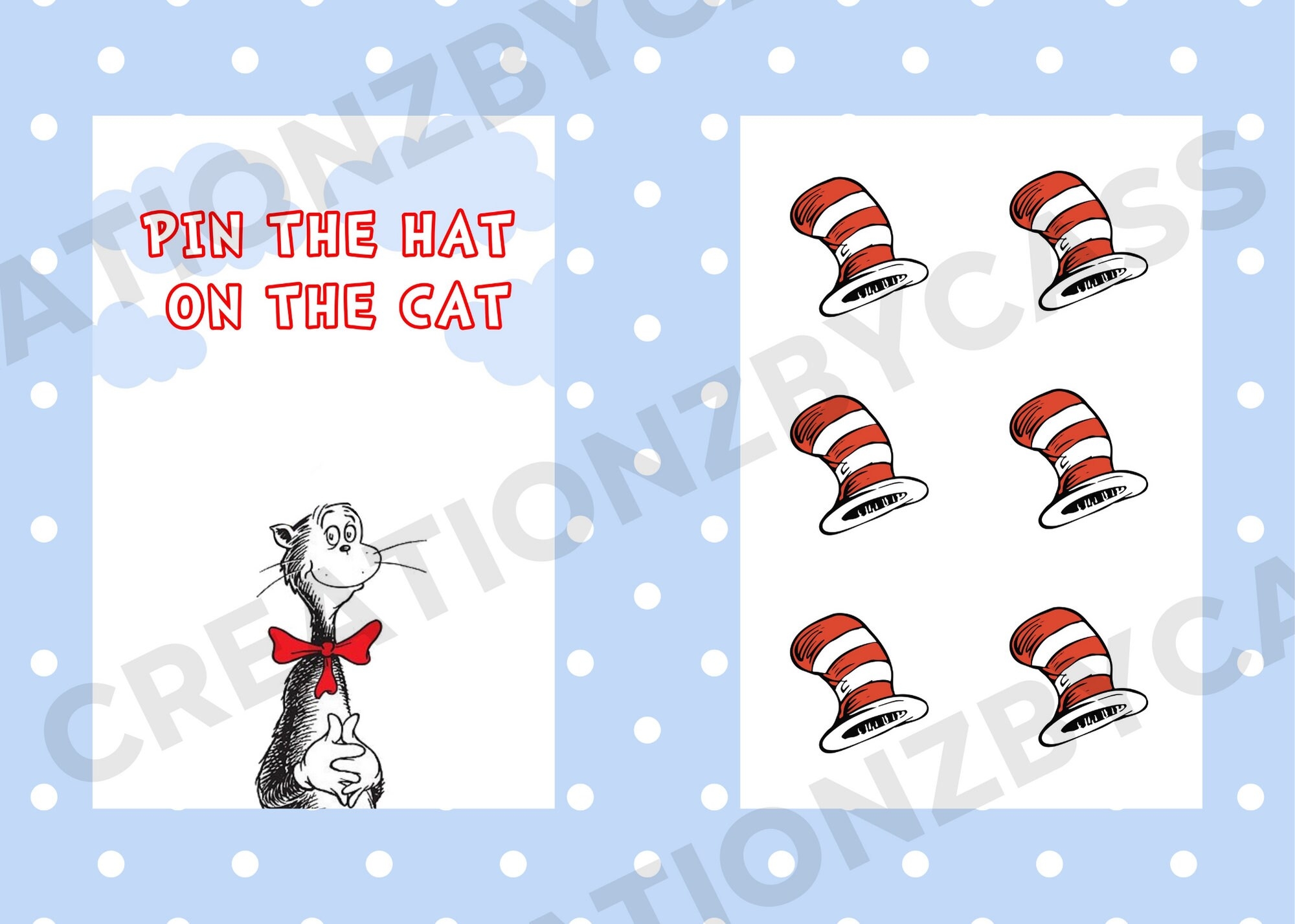 Cat In The Hat Dr Seuss pin The Hat On The Cat Game Poster dr 
