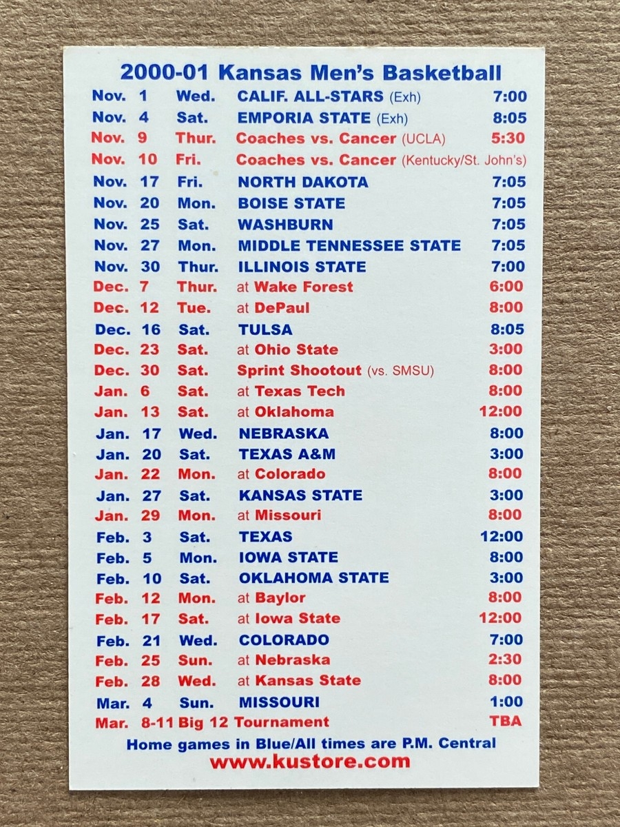 CBK 2000 01 KANSAS JAYHAWKS Basketball Schedule LUKE AXTELL Cover 