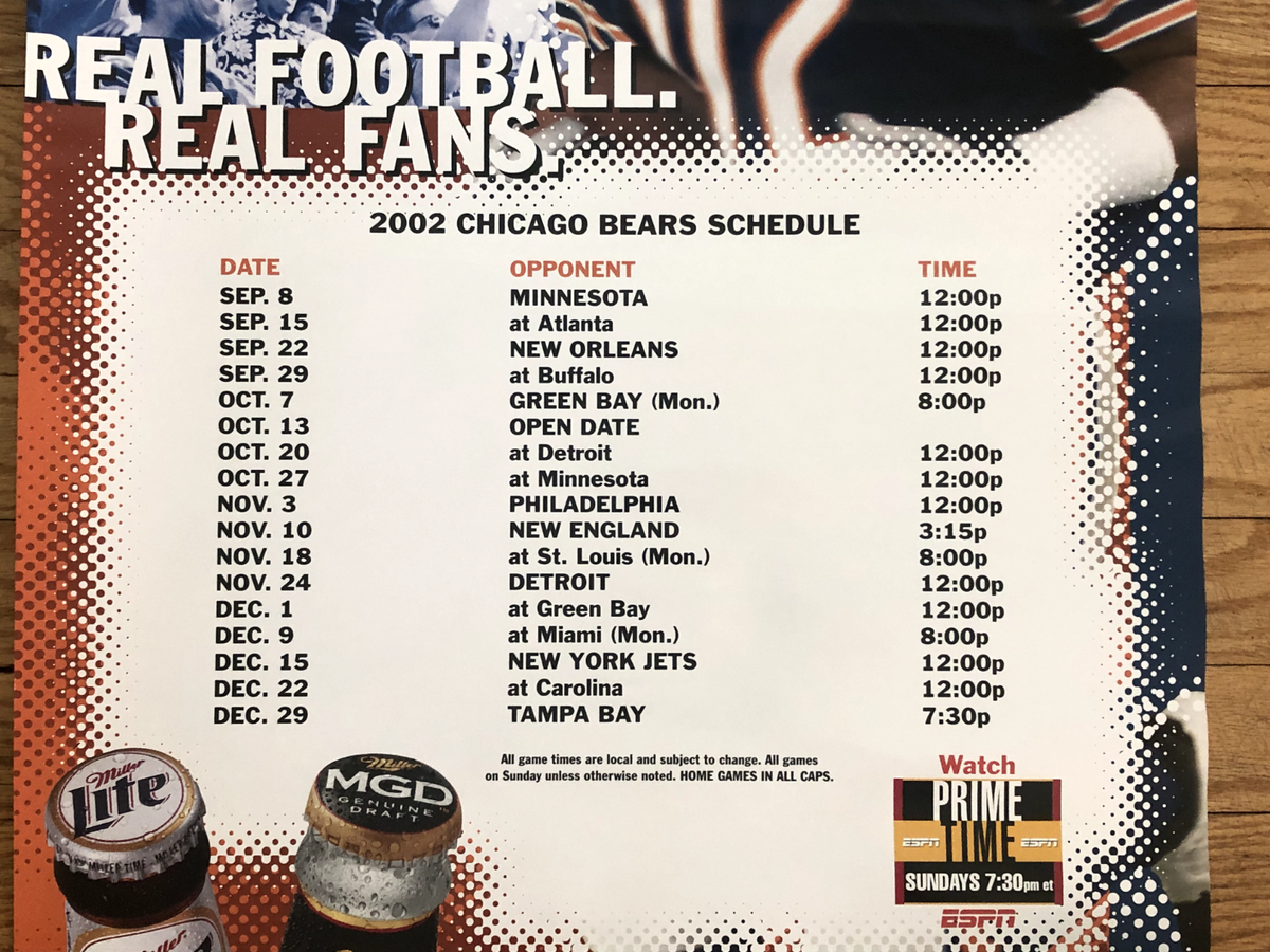 Chicago Bears Schedule Poster Miller Lite Beer U0026 ESPN 26x18 NFL Football Gift EBay